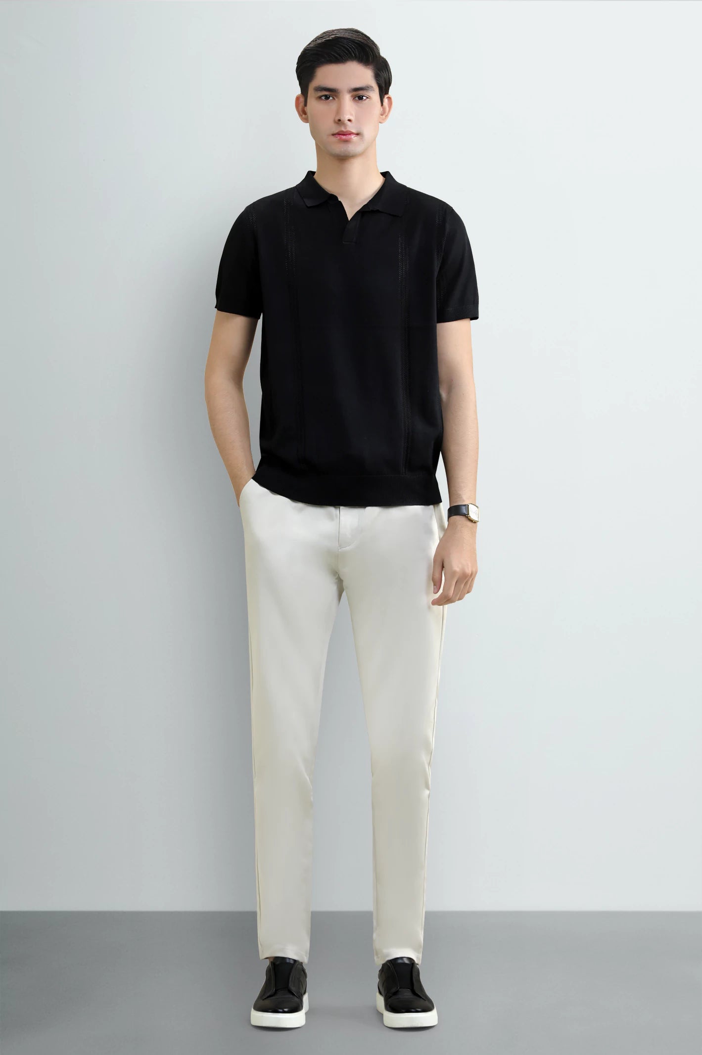 Men's Black Flat Knit Polo - Image 2