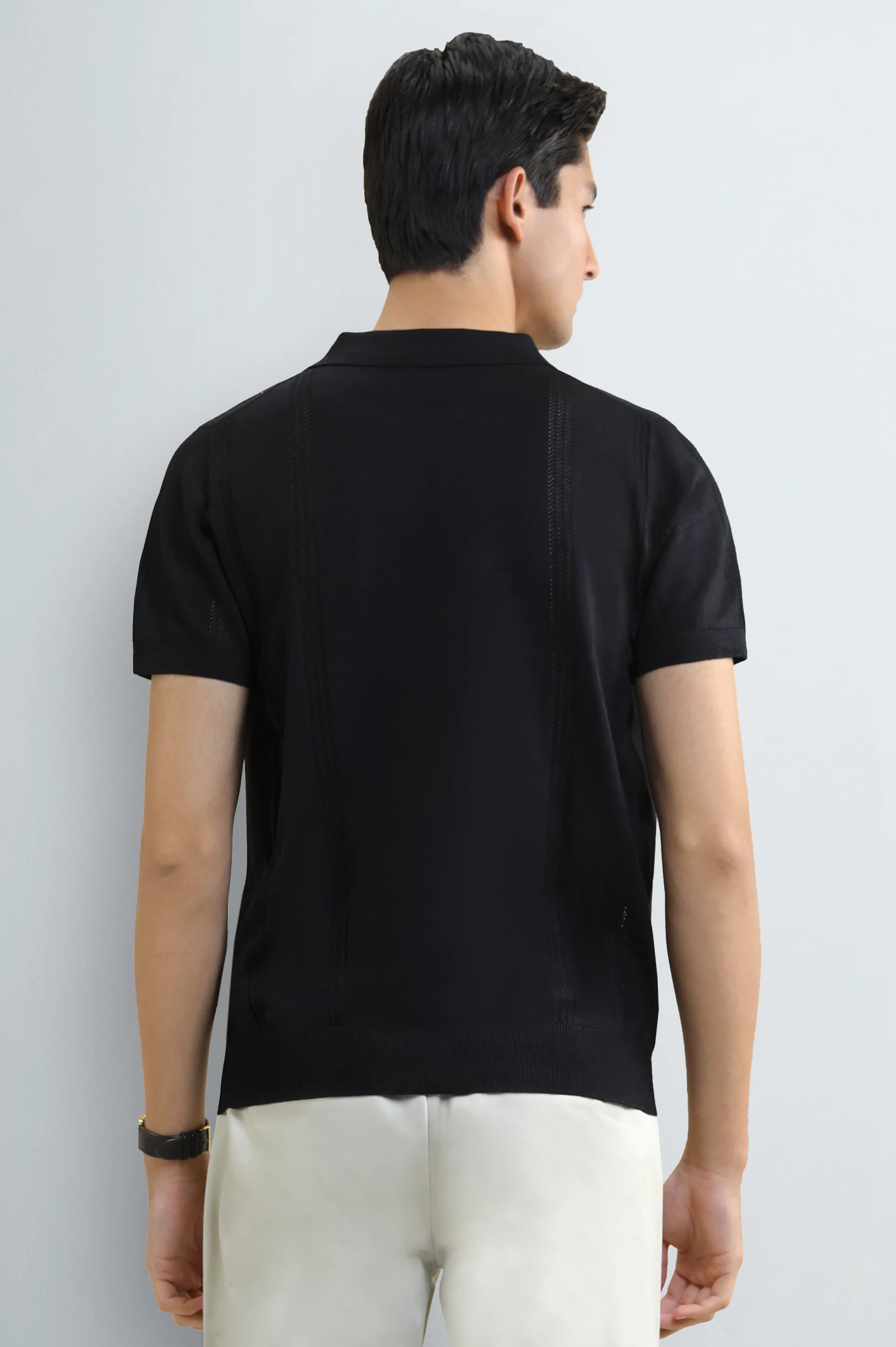 Men's Black Flat Knit Polo - Image 3