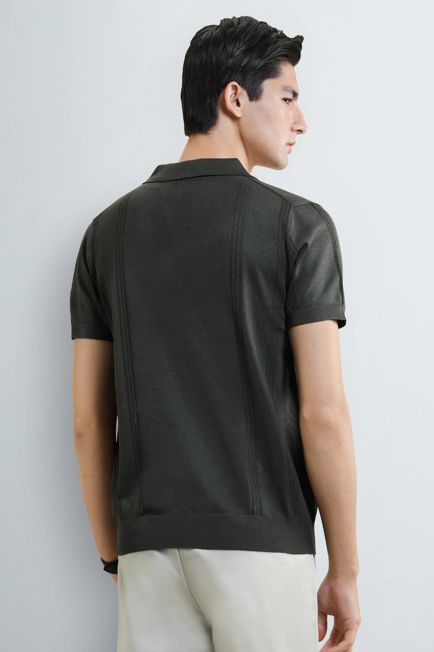 Men's Olive Flat Knit Polo - Image 7