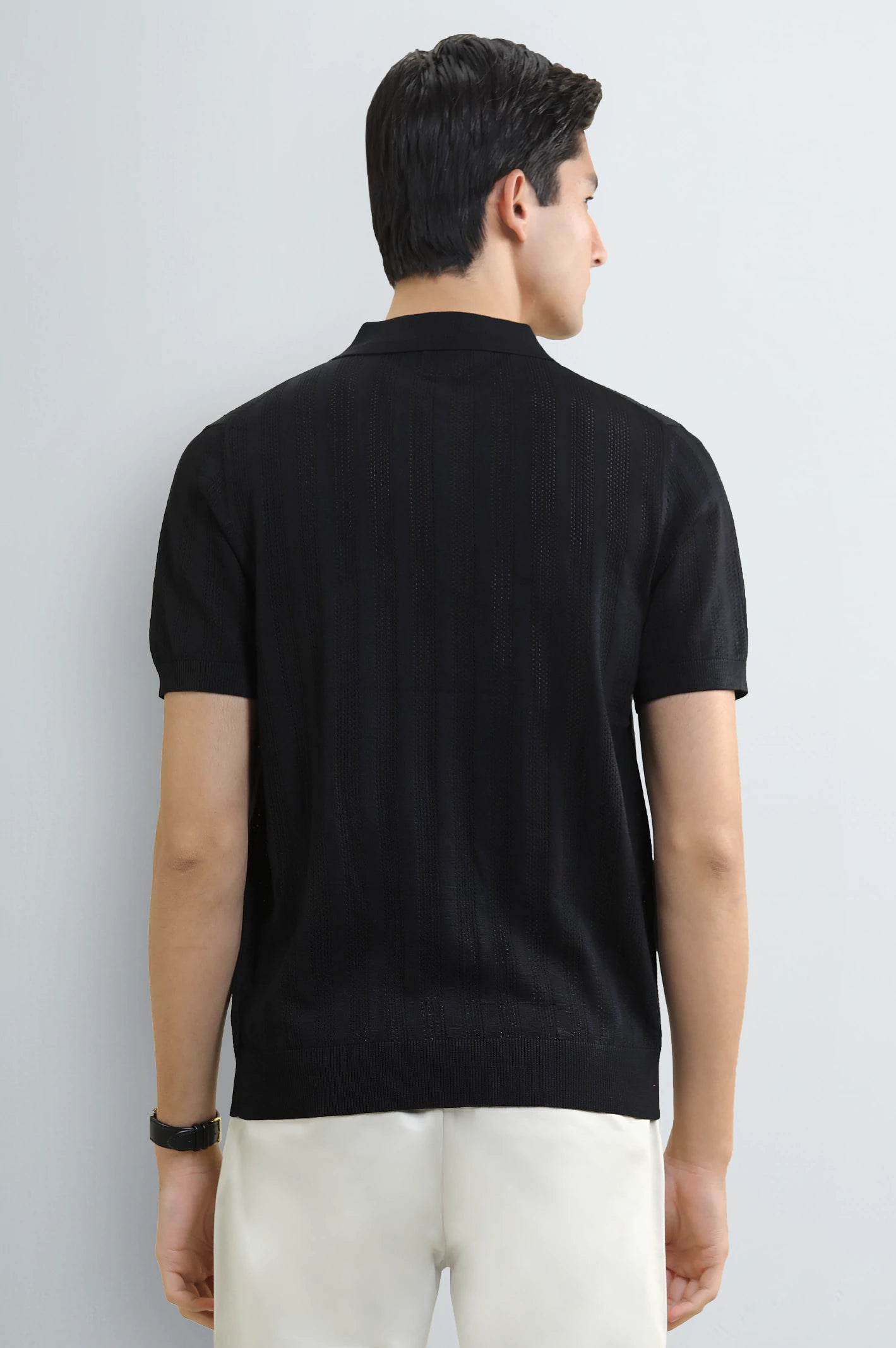 Black Knitted Polo with Quarter-Zip Collar - Image 3