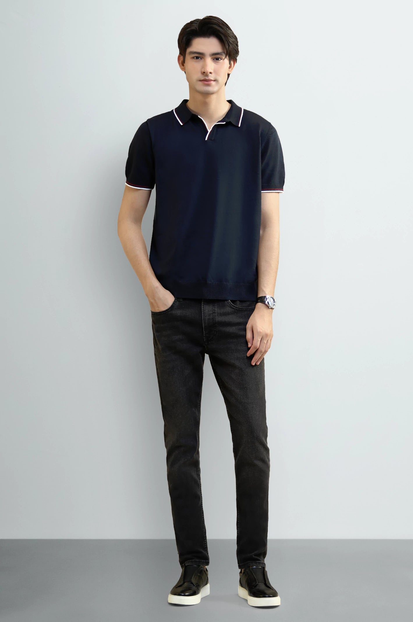 Navy Blue Tipping Collar Polo - Image 2