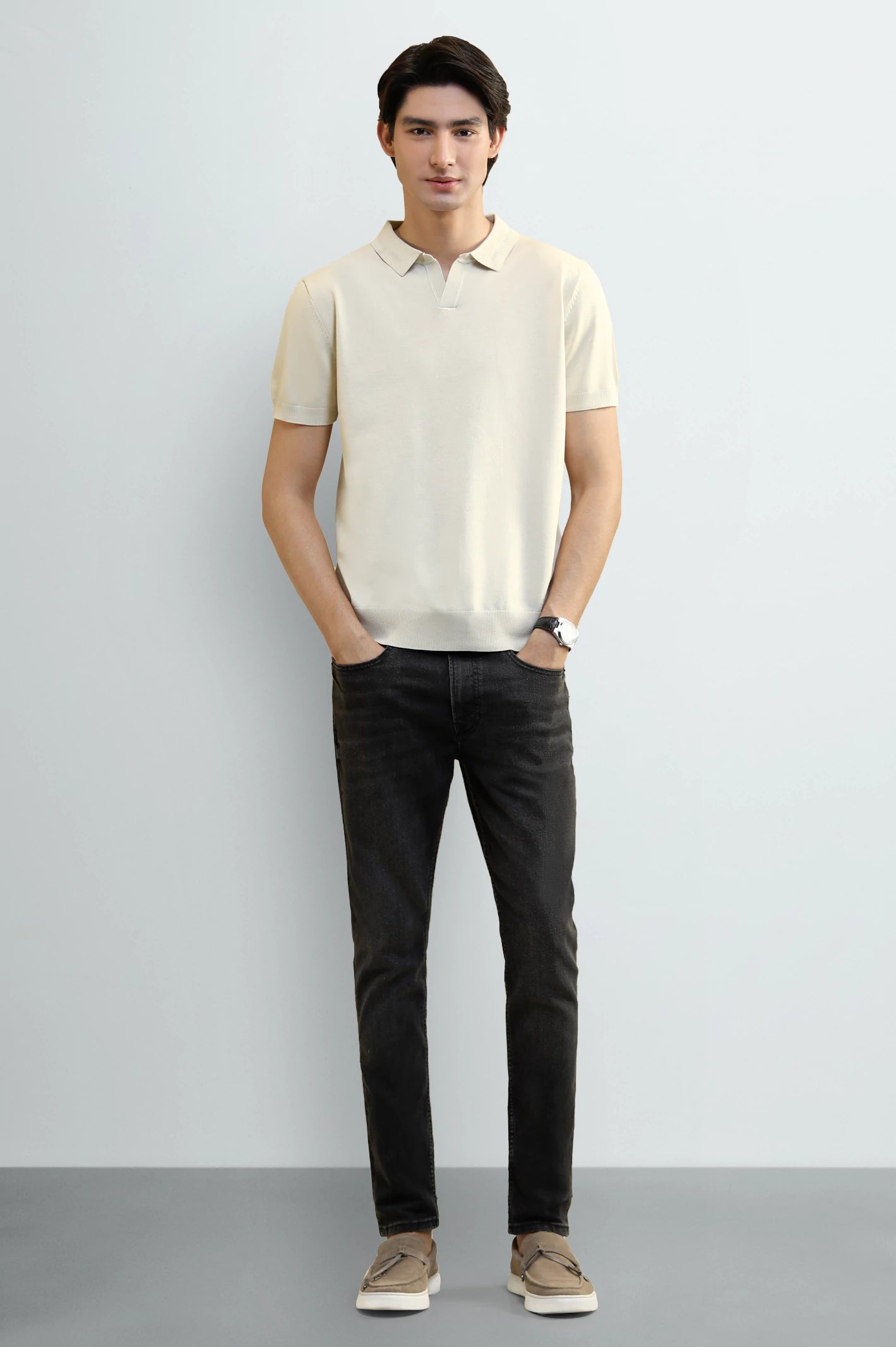 Cream Knitted Short Sleeve Polo Shirt - Image 2