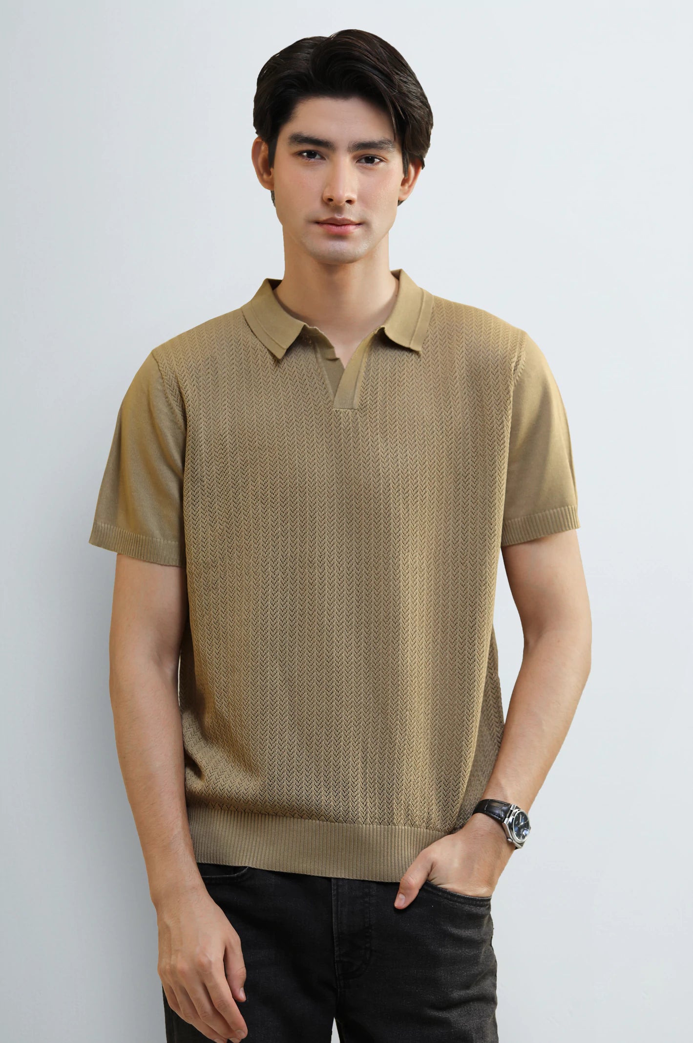 Khaki Knitted Polo Shirt