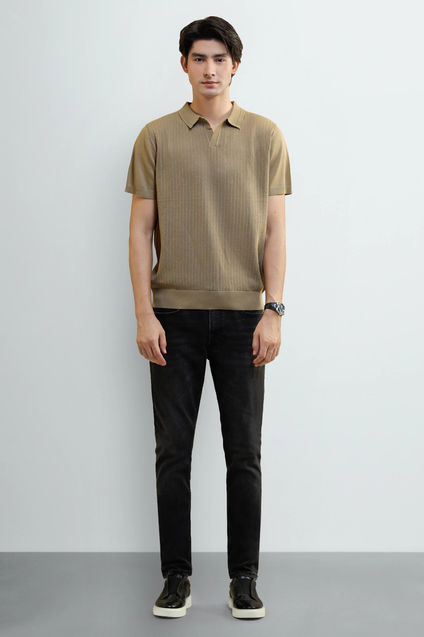 Khaki Knitted Polo Shirt - Image 2