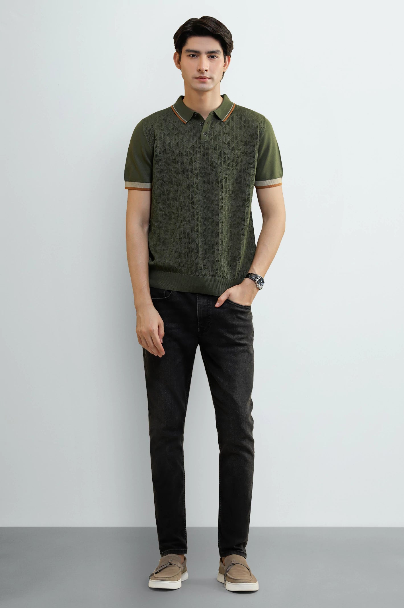 Dark Green Tipping Collar Polo - Image 2