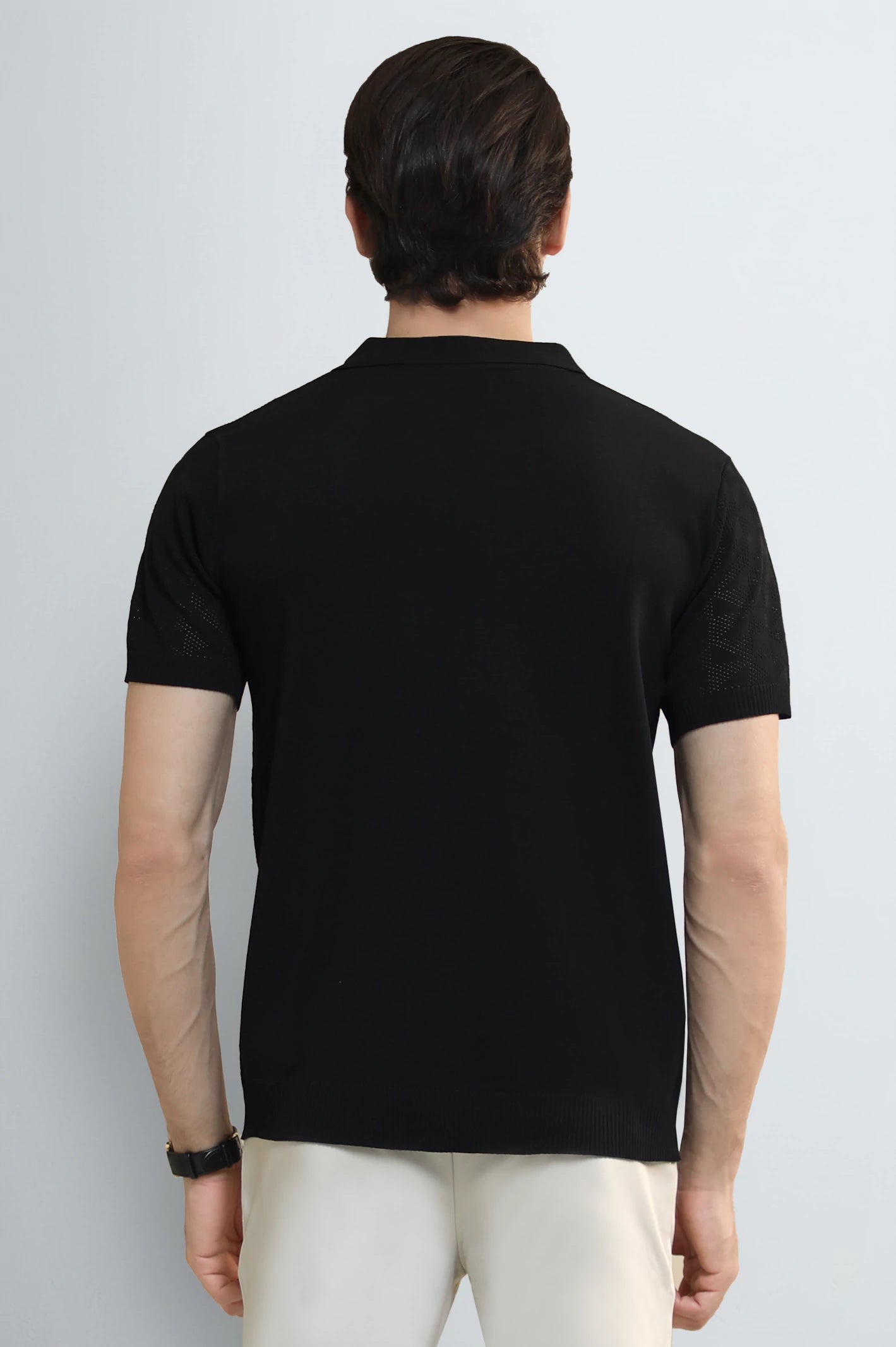 Black Jacquard Collar Polo - Image 3
