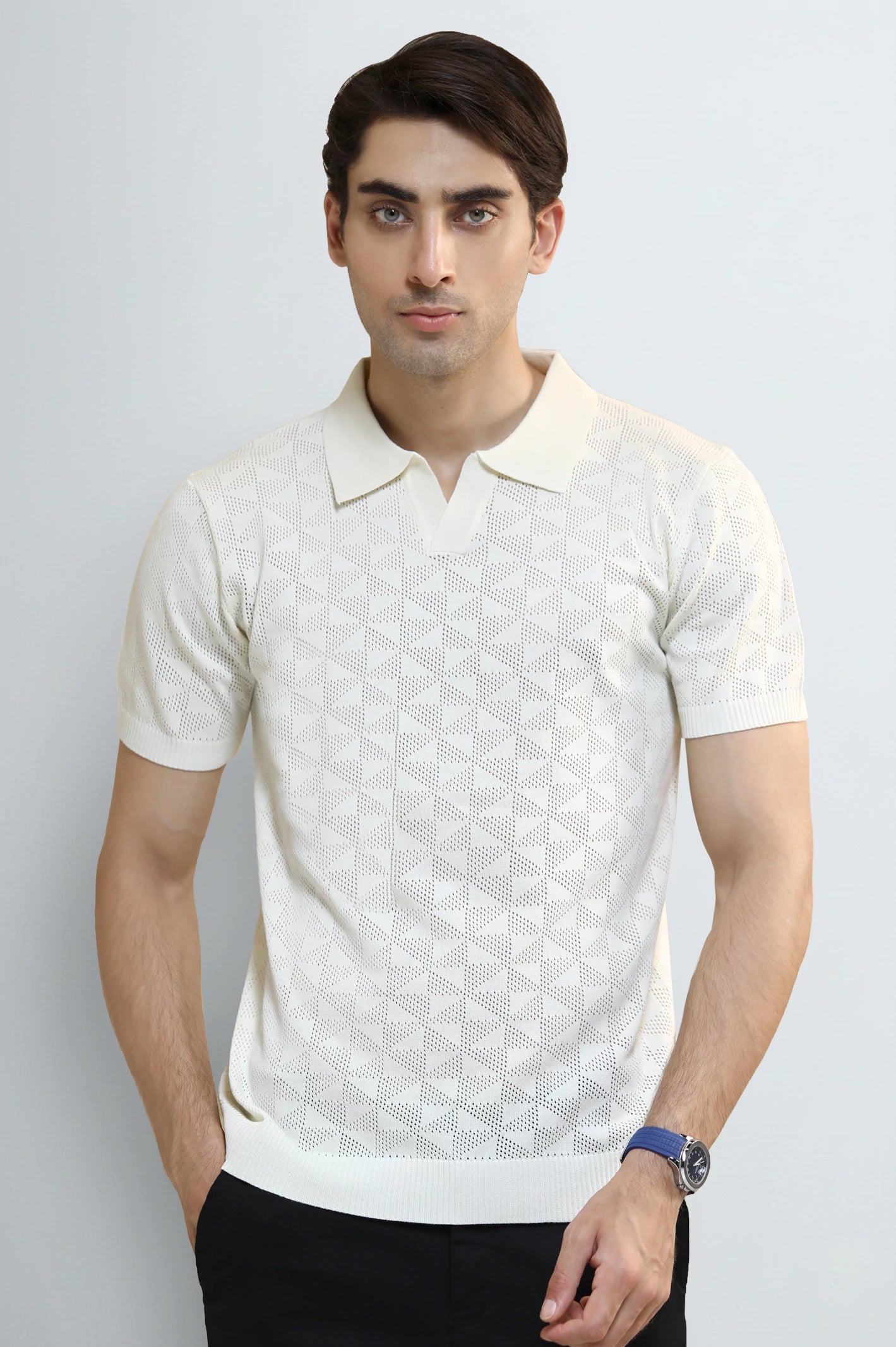 Cream Jacquard Collar Polo