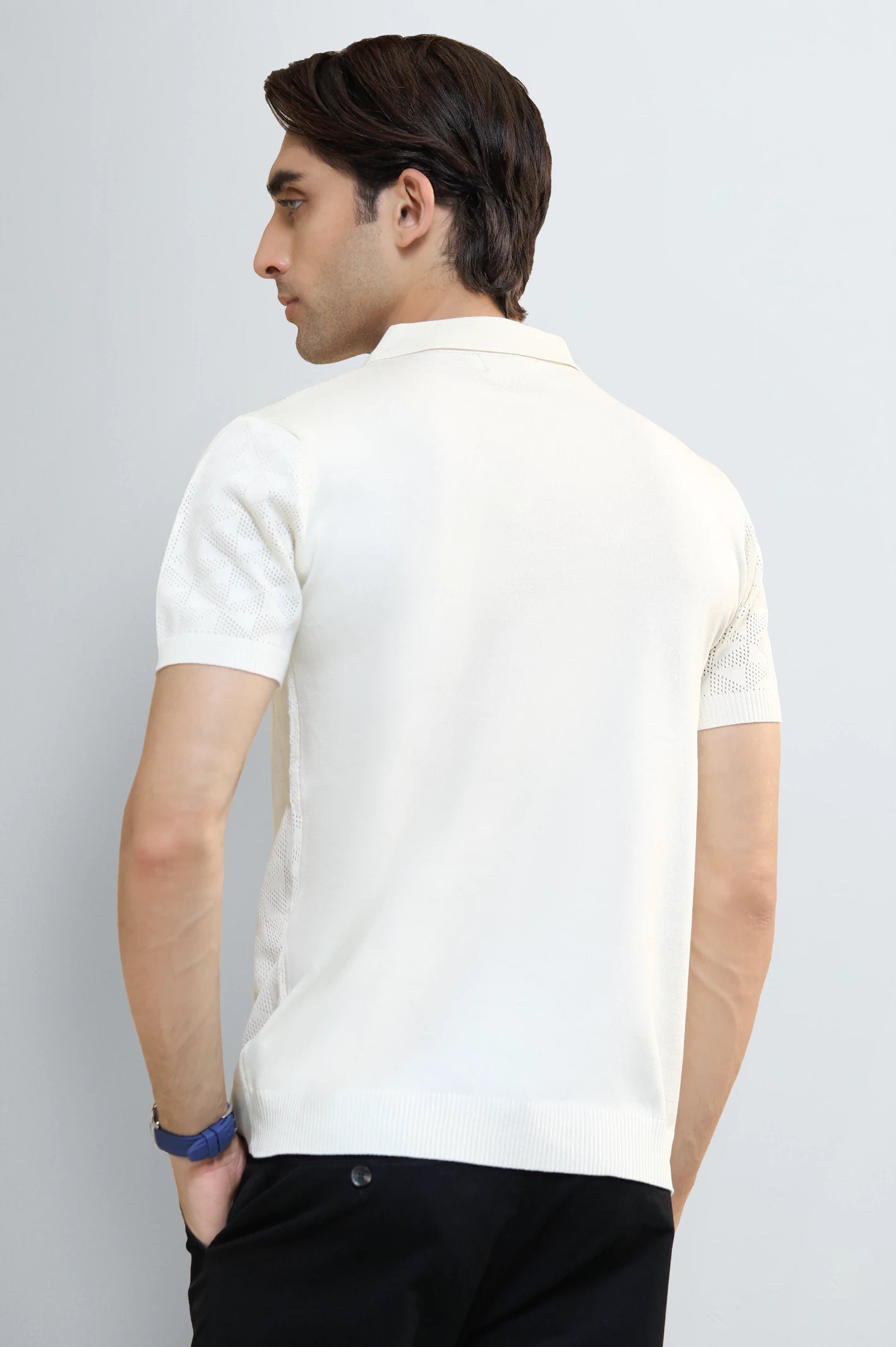 Cream Jacquard Collar Polo - Image 3