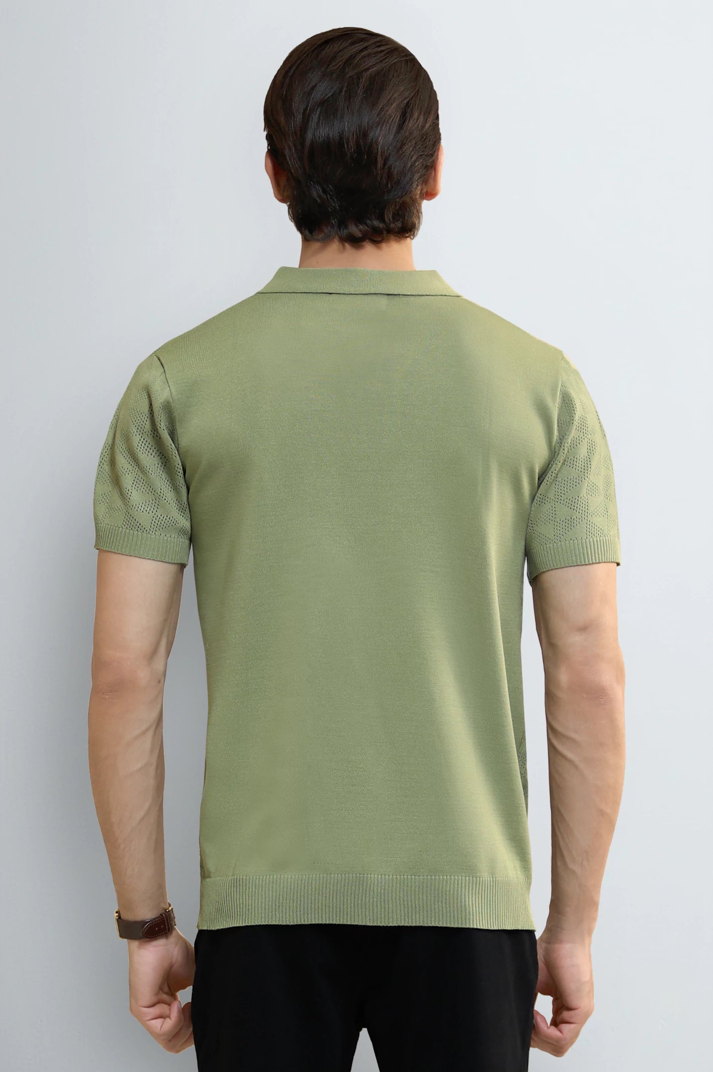 L-Green Jacquard Collar Polo - Image 3