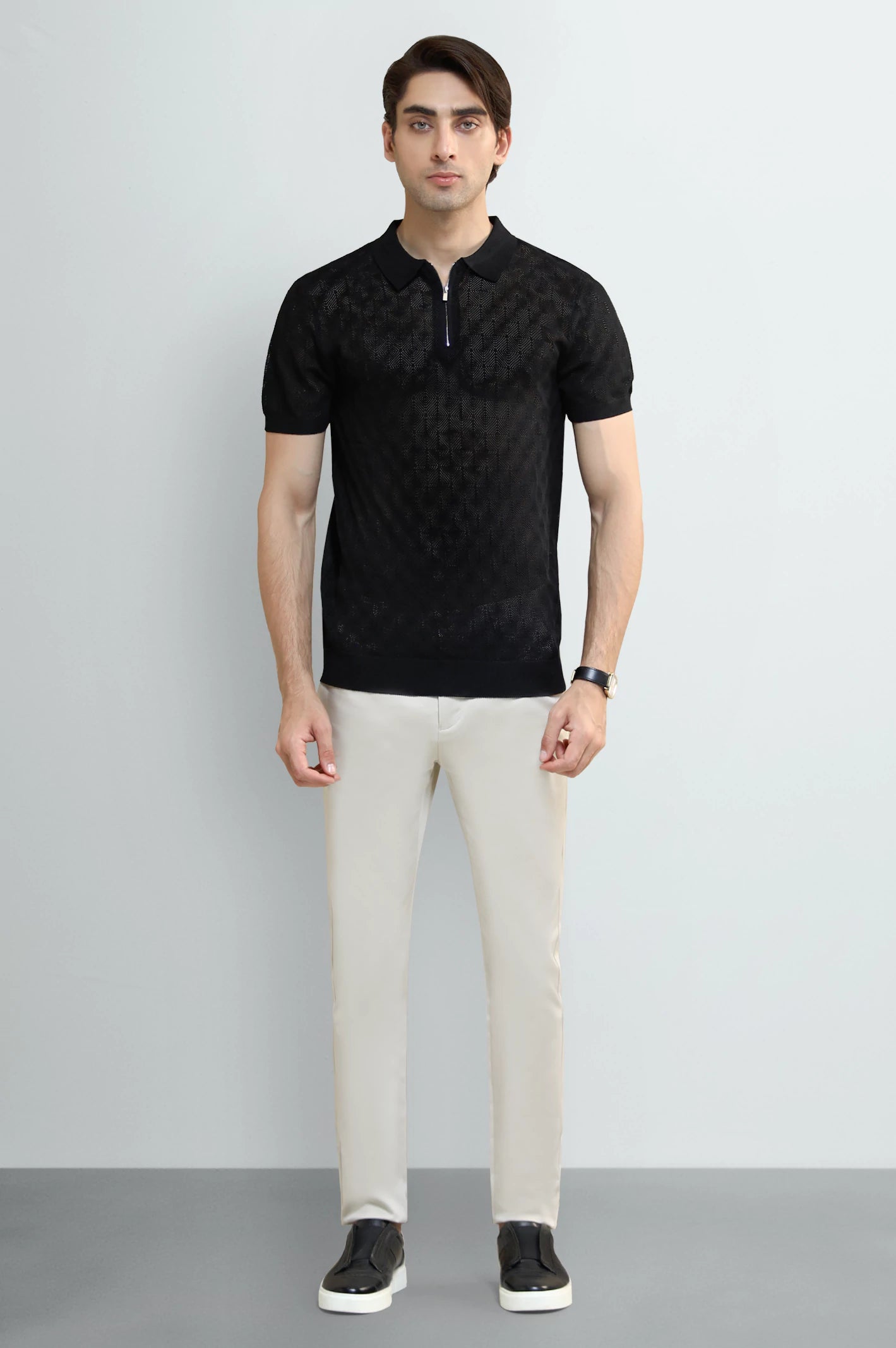 Black Jacquard Collar Polo - Image 2
