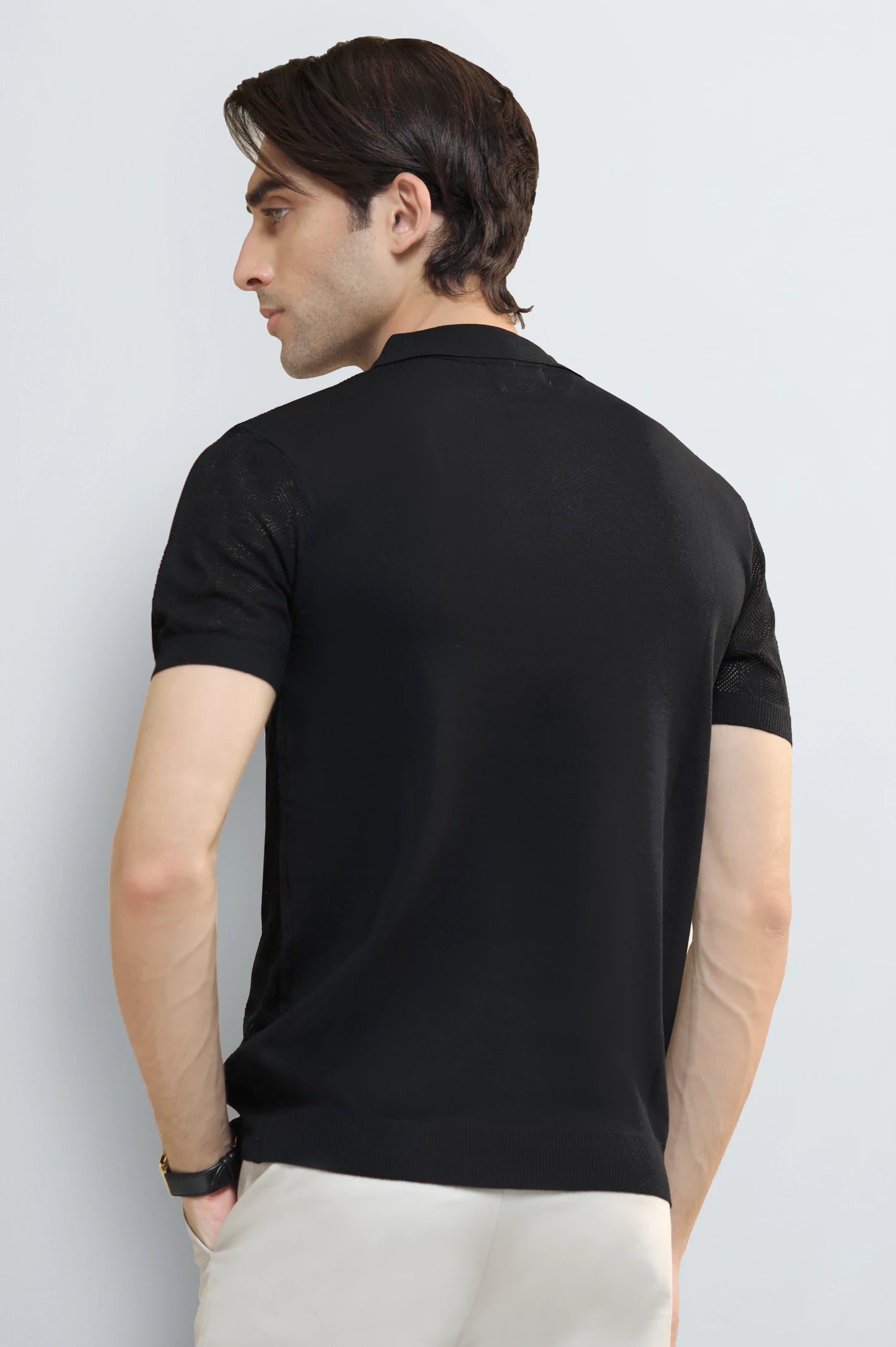 Black Jacquard Collar Polo - Image 3