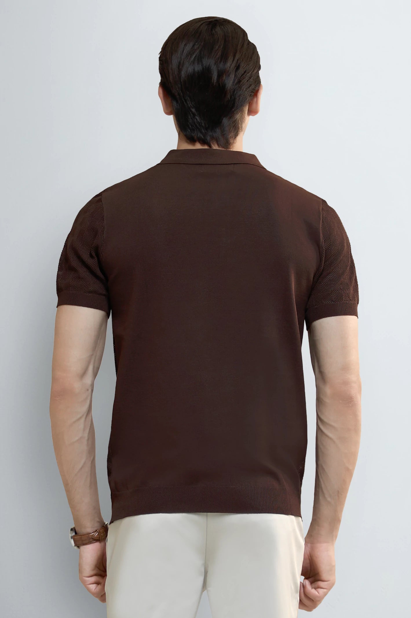 Brown Jacquard Collar Polo - Image 3