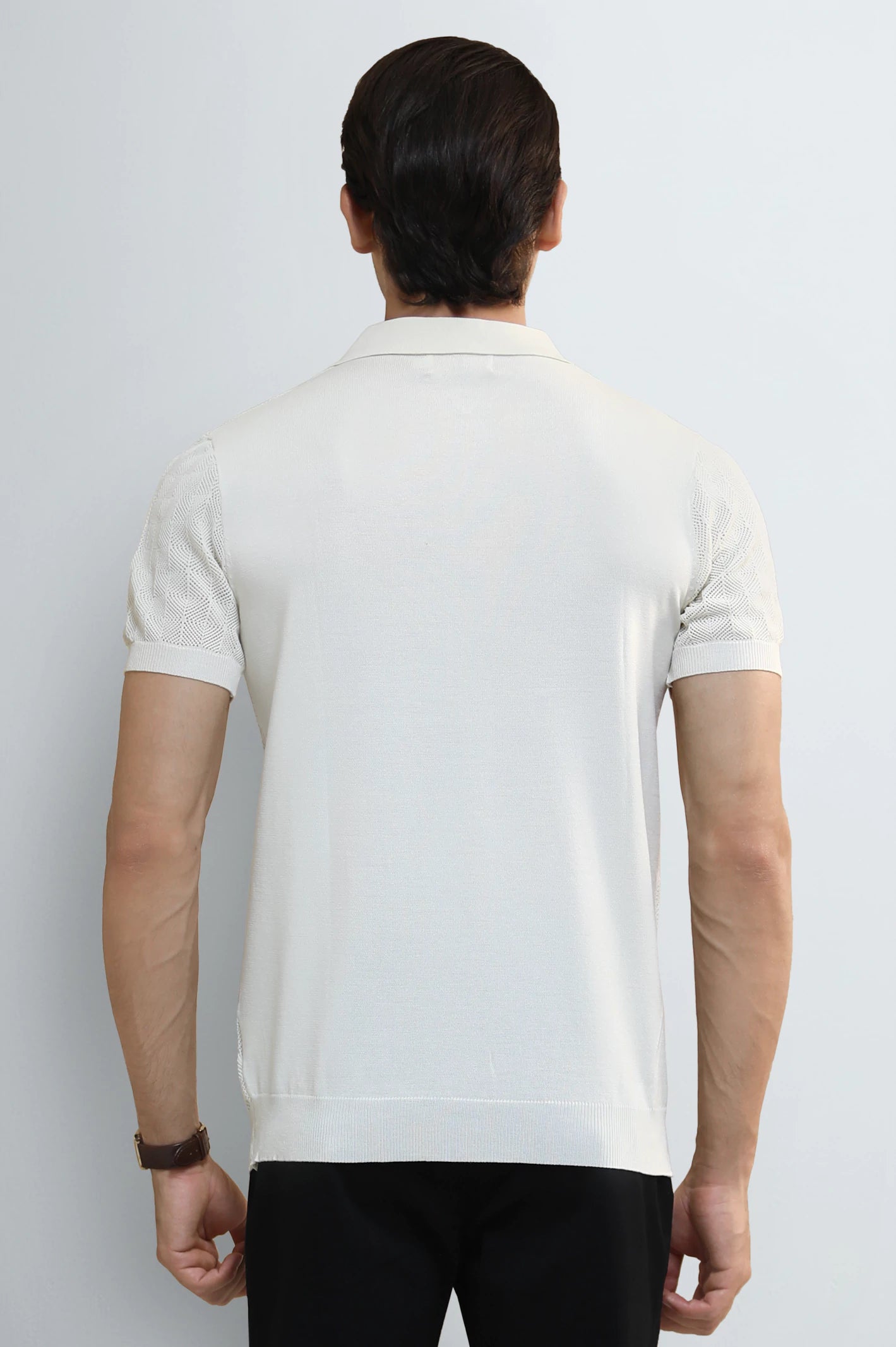 Cream Jacquard Collar Polo - Image 3