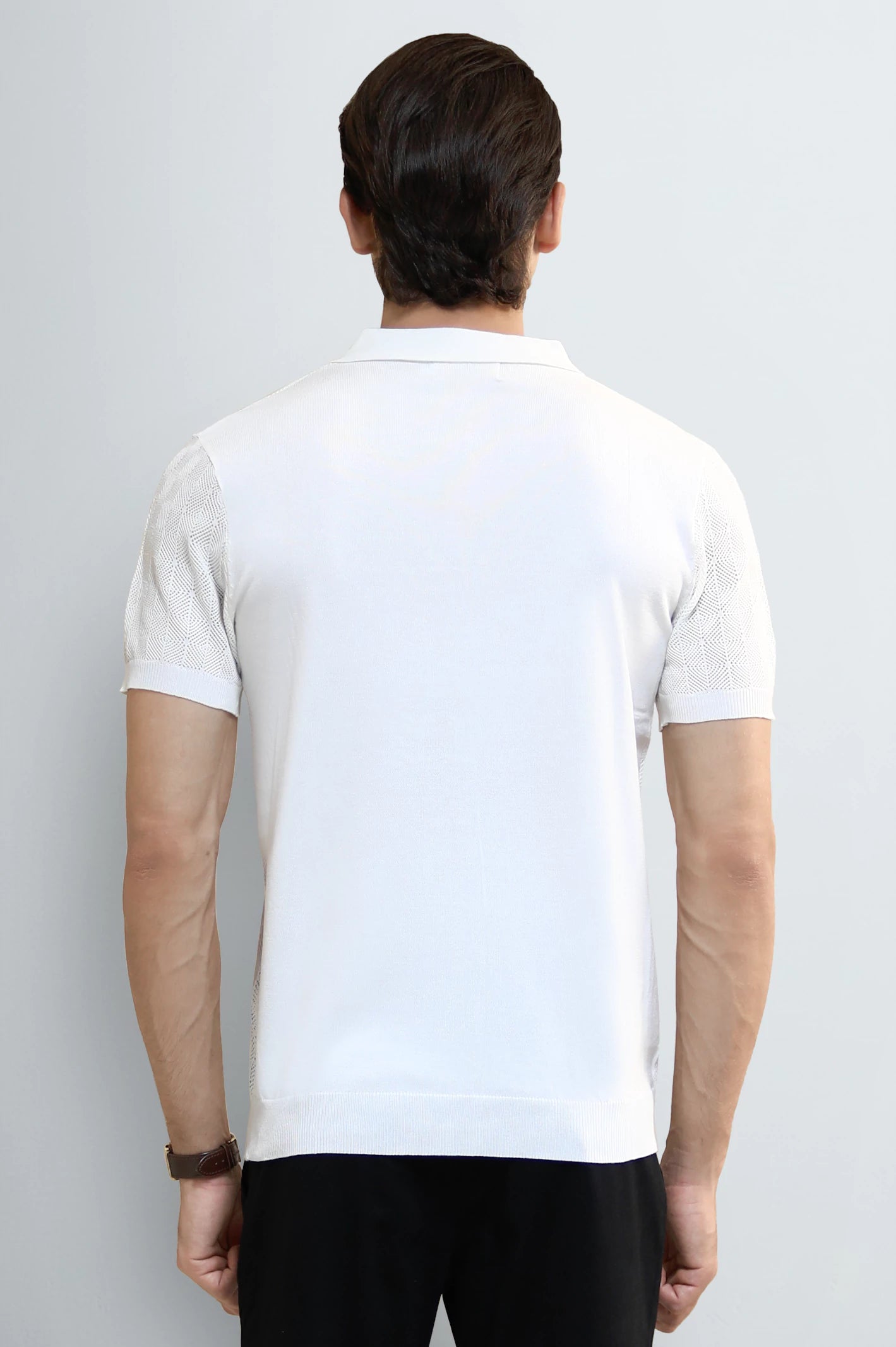 White Jacquard Collar Polo - Image 3