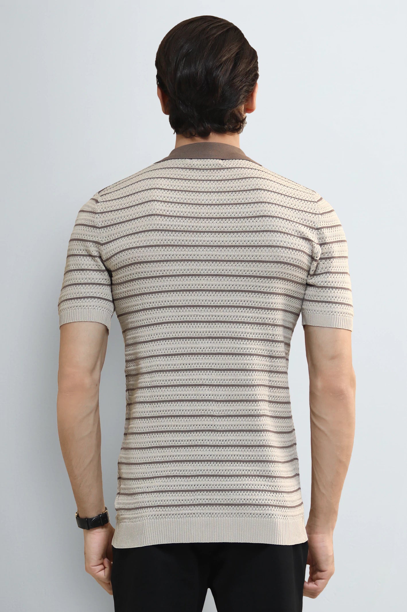 L-Brown Jacquard Collar Polo - Image 3