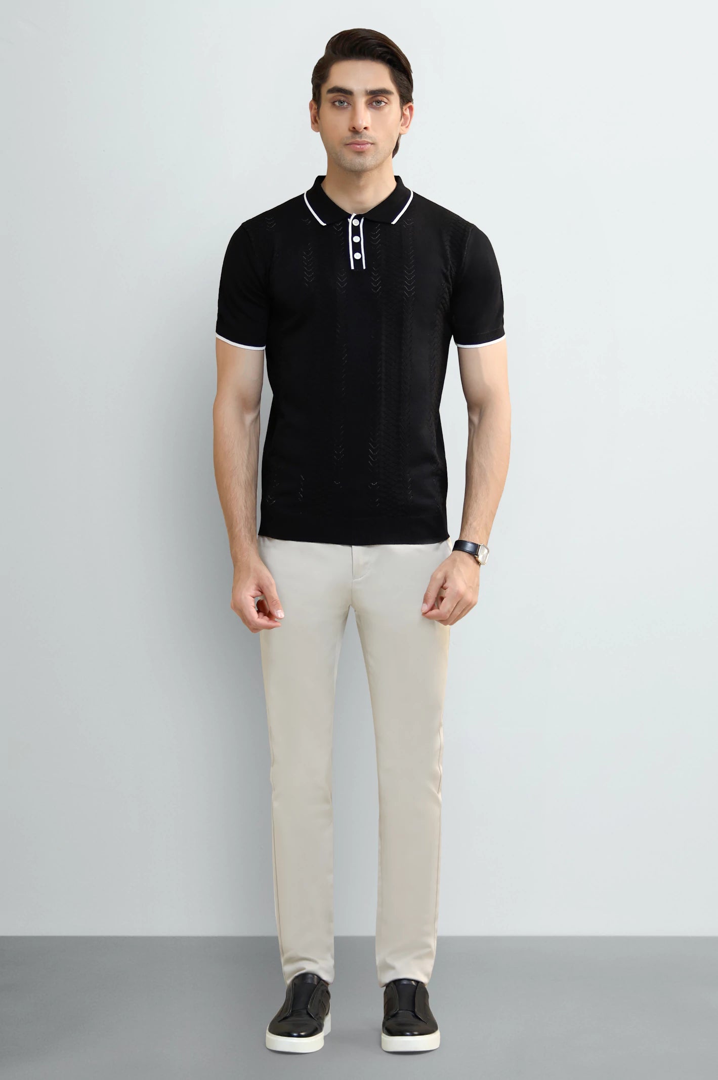 Black Jacquard Collar Polo - Image 2