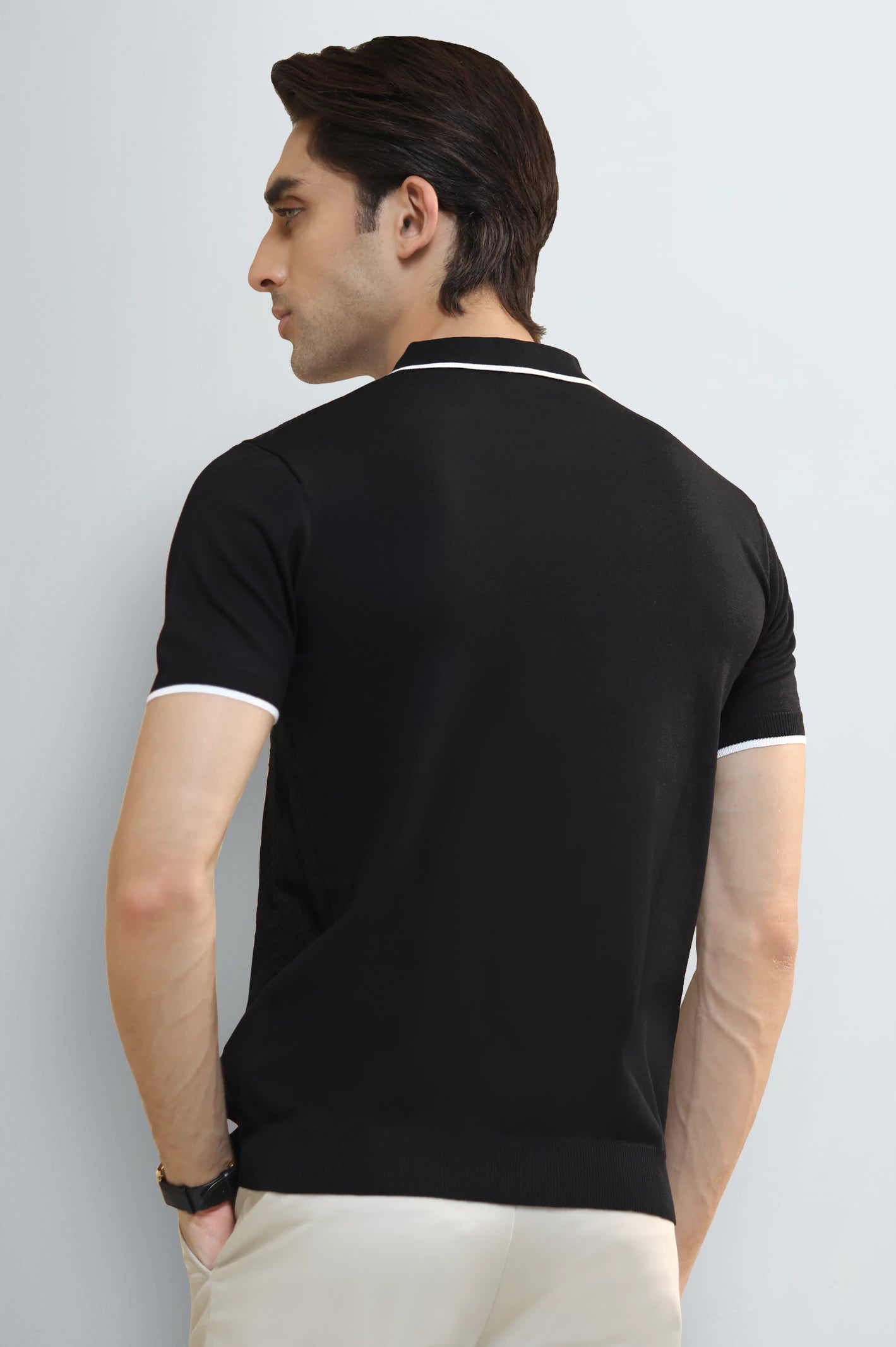 Black Jacquard Collar Polo - Image 3