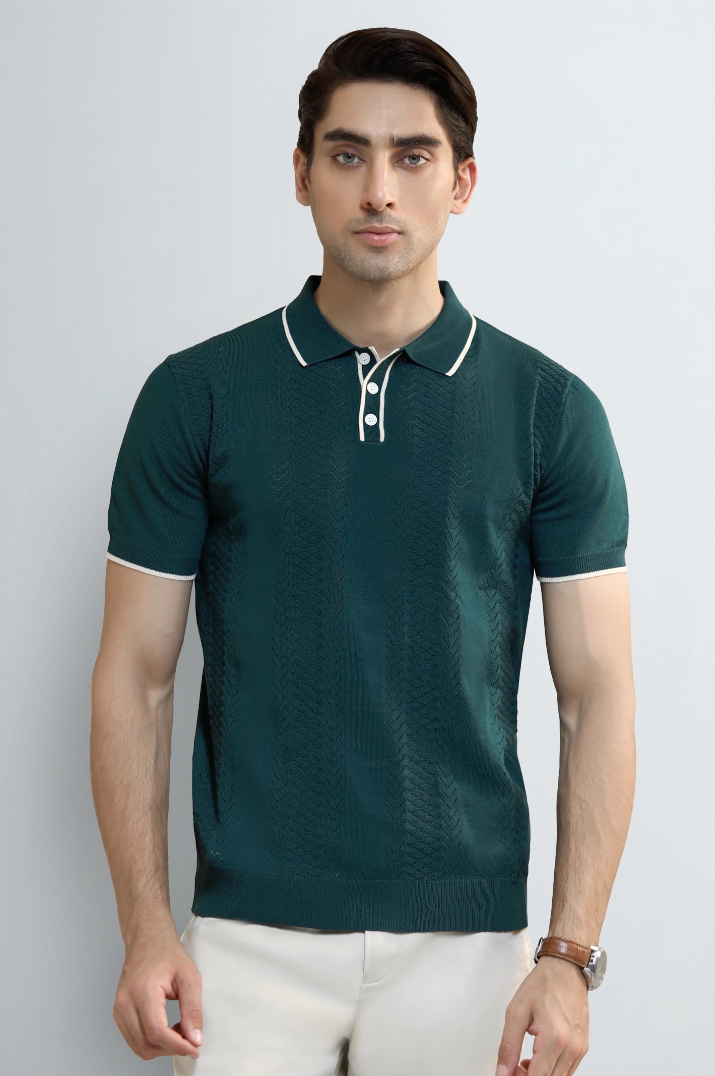 Green Jacquard Collar Polo