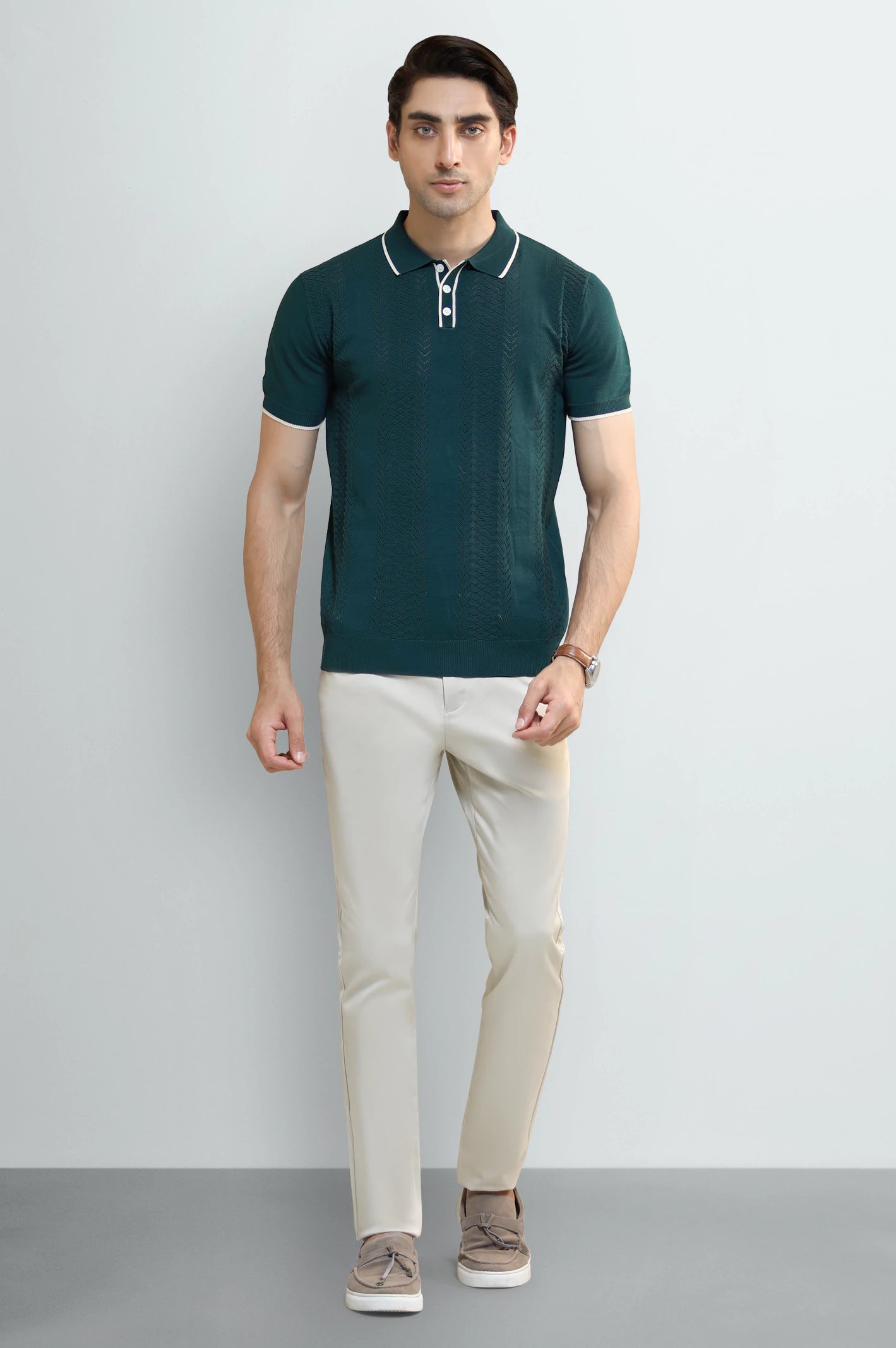 Green Jacquard Collar Polo - Image 2