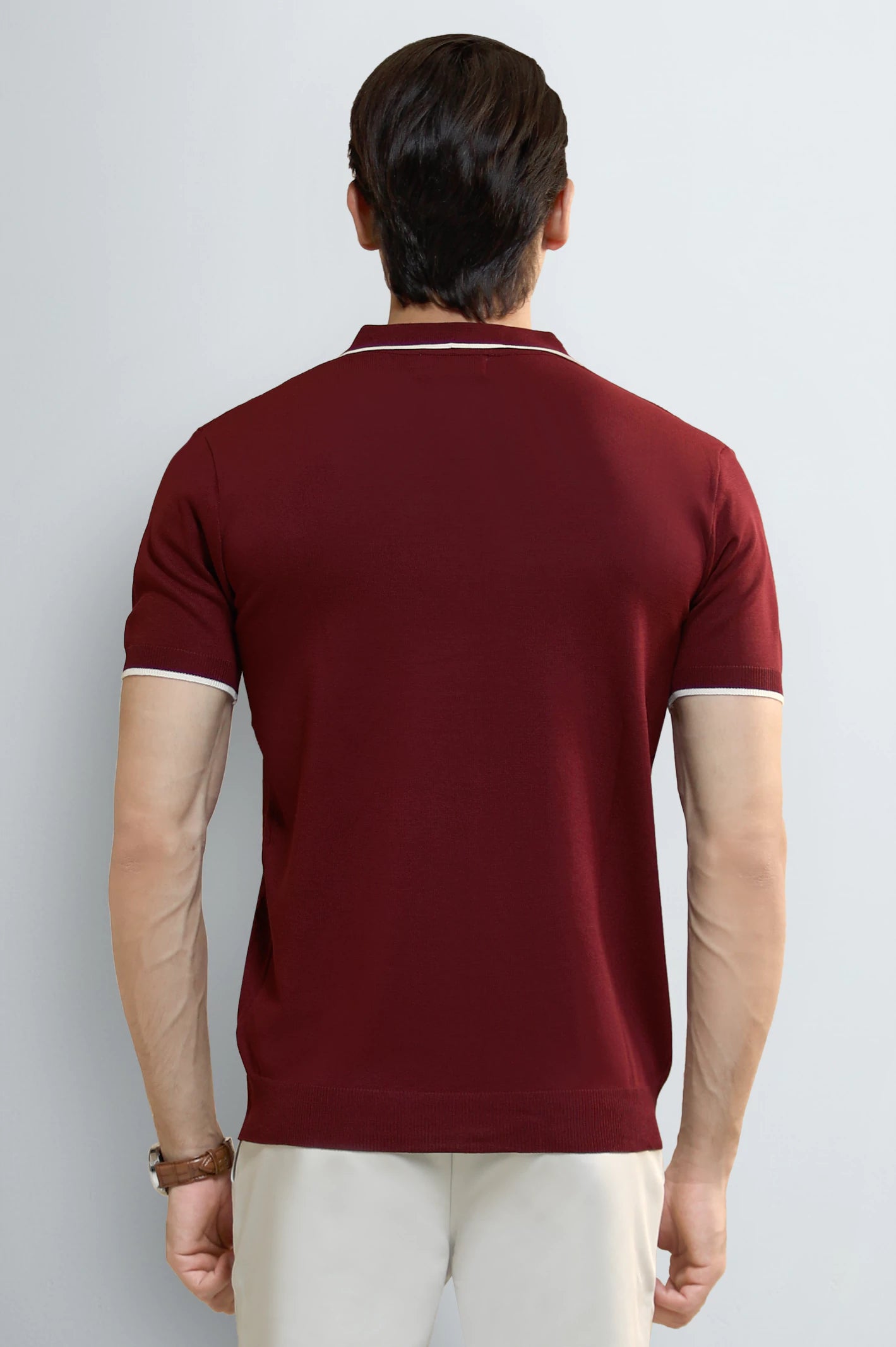 Maroon Jacquard Collar Polo - Image 3