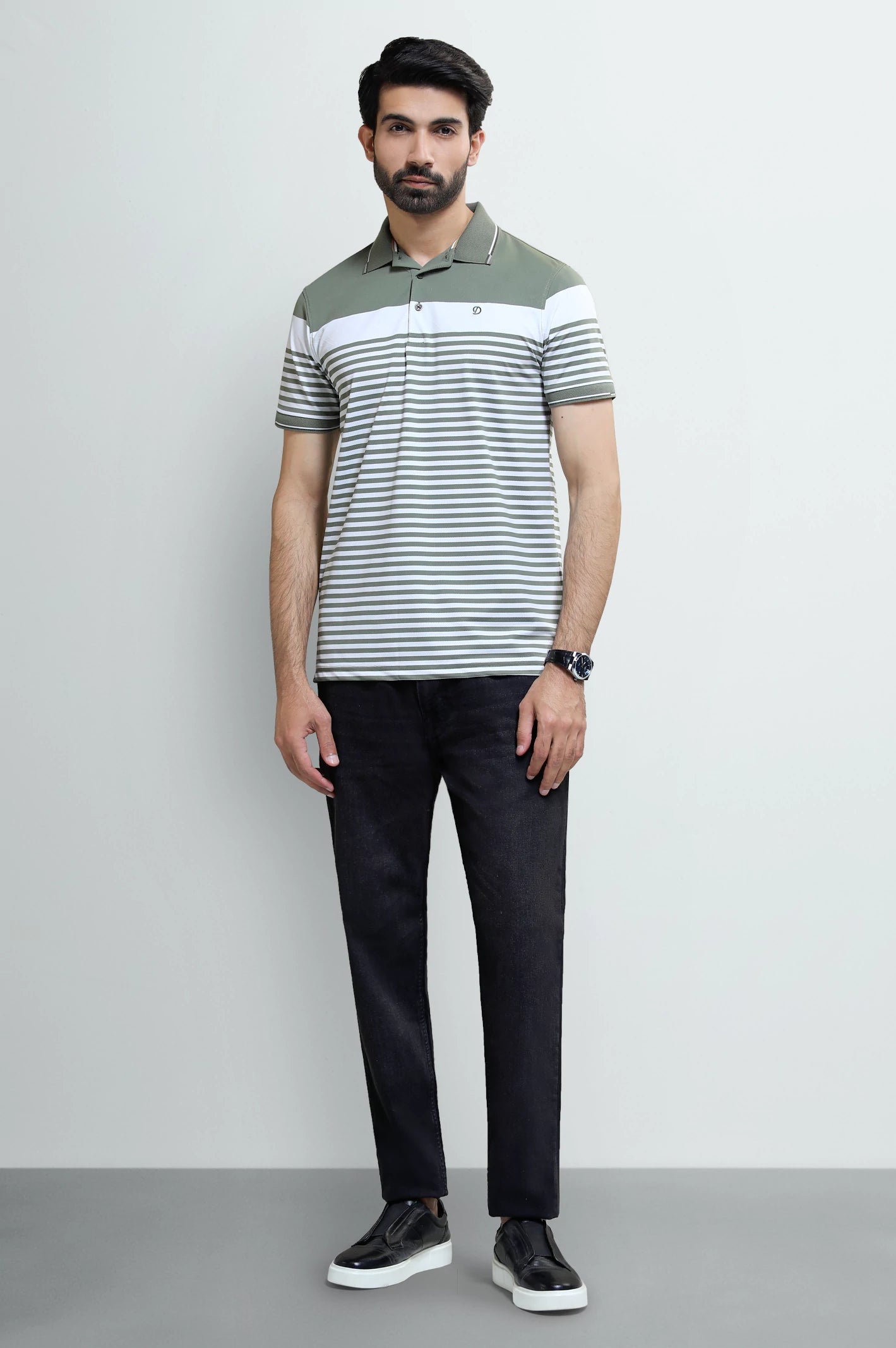 Green Jacquard Collar Polo - Image 2
