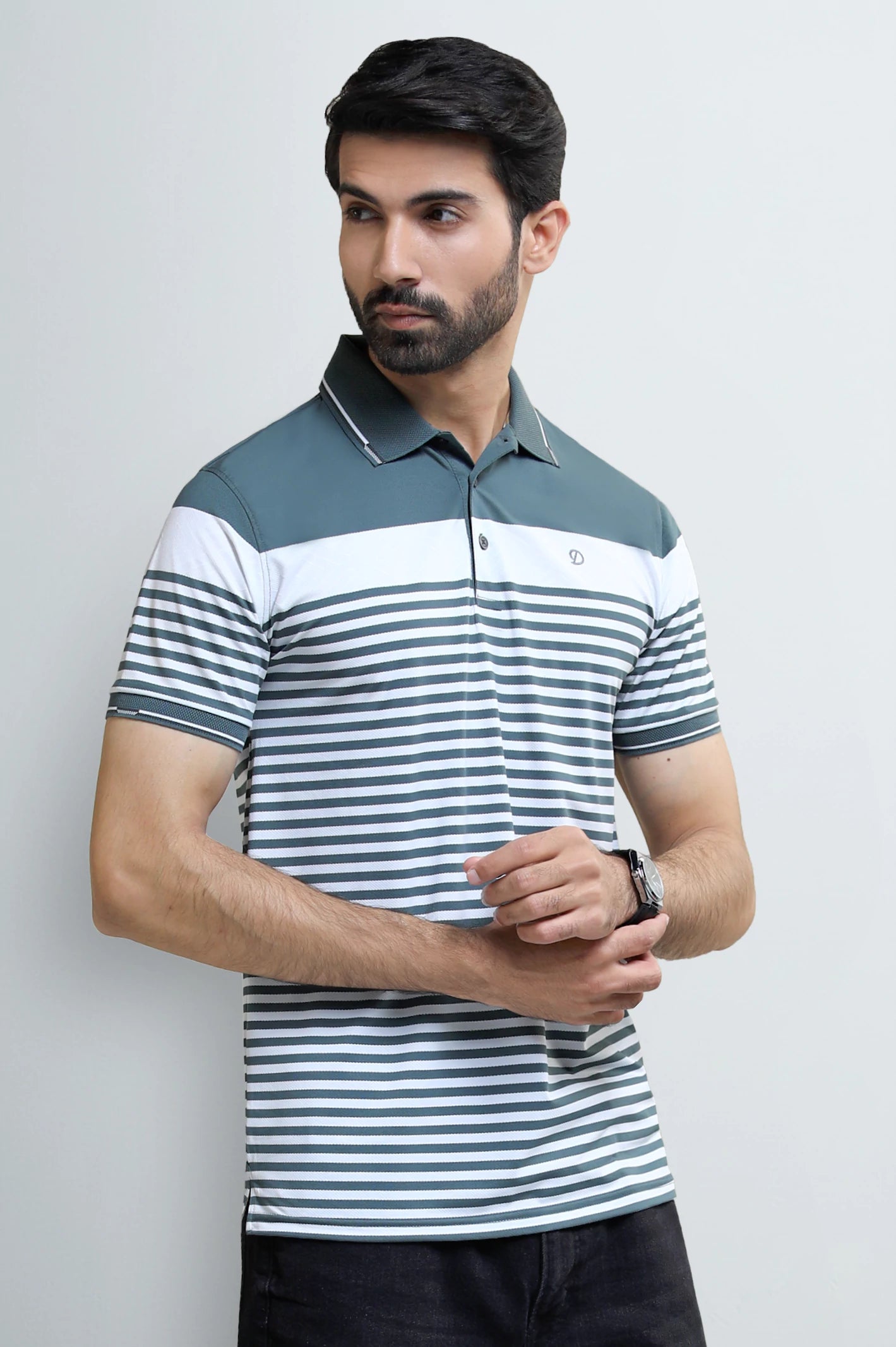 Grey Jacquard Collar Polo