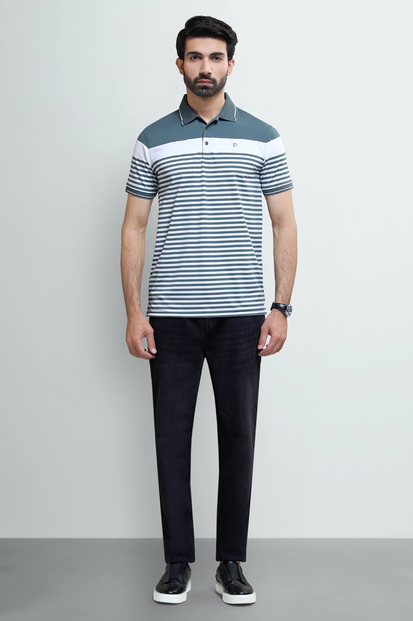 Grey Jacquard Collar Polo - Image 2