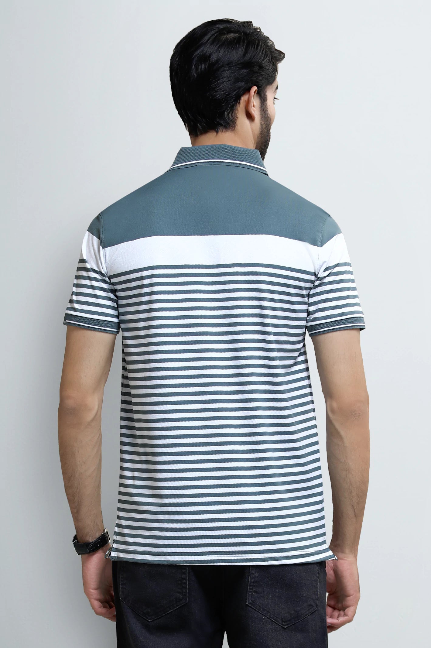 Grey Jacquard Collar Polo - Image 4