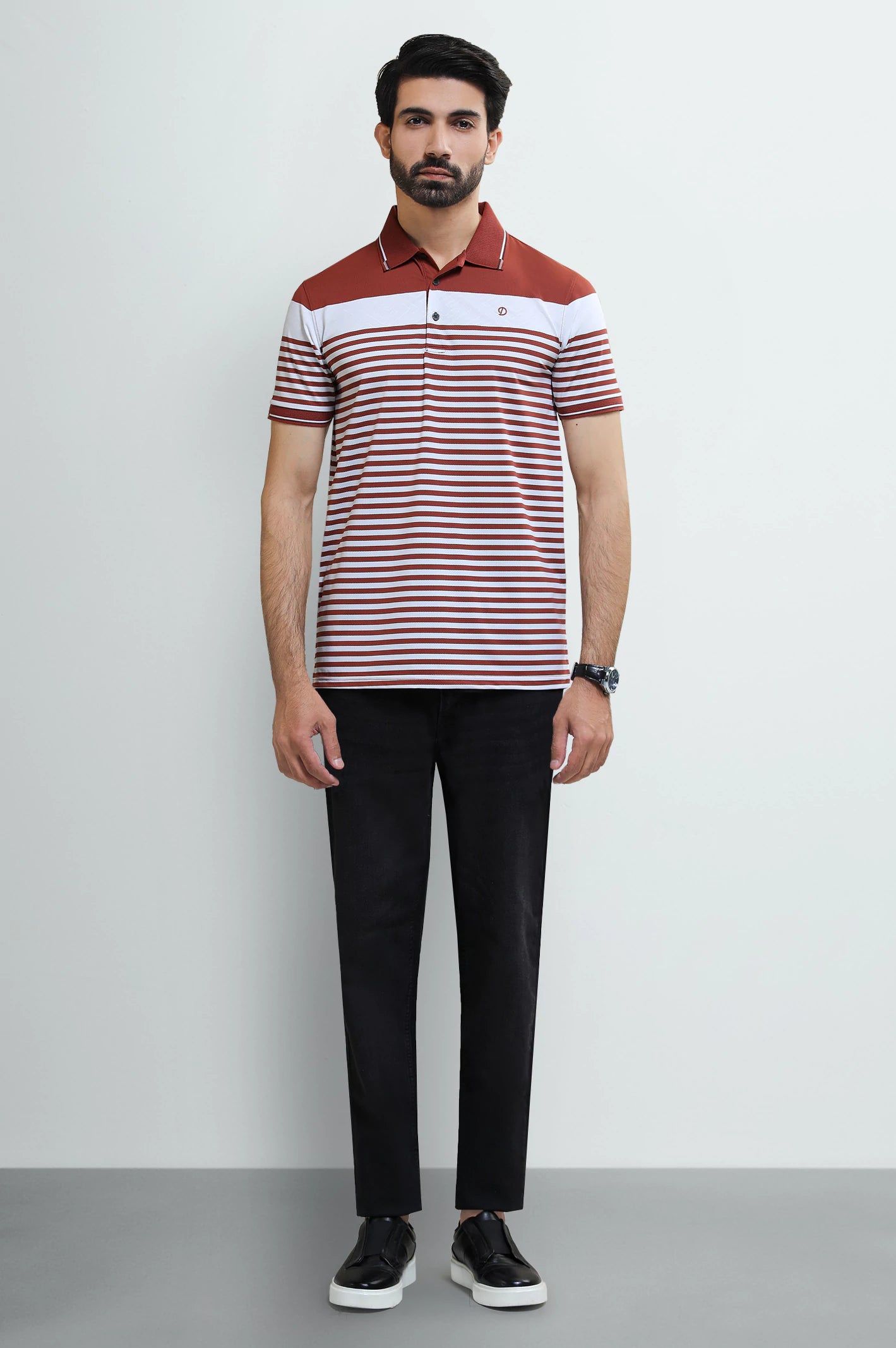 Red Jacquard Collar Polo - Image 2