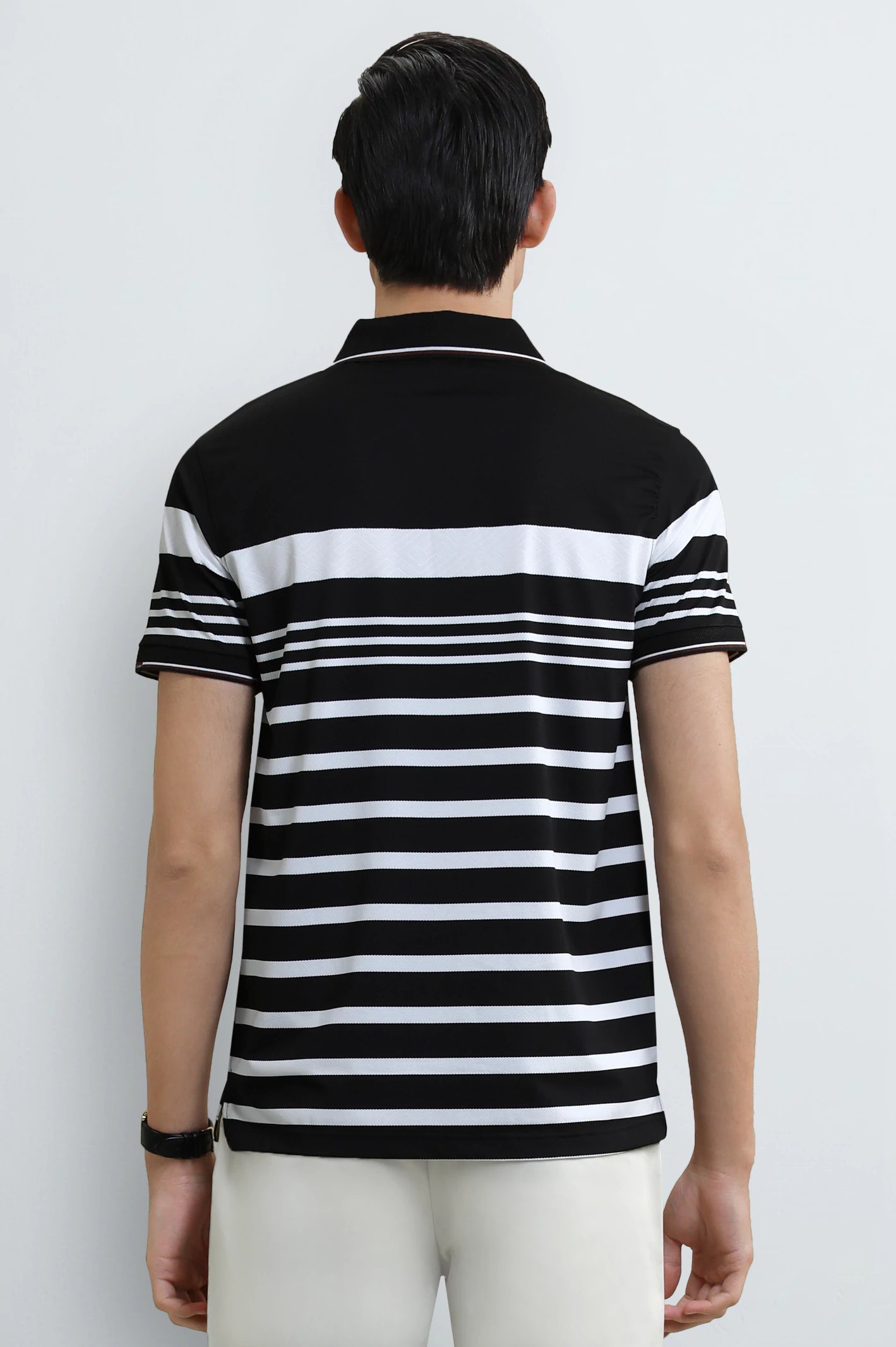 Men's Black Striped Yarn-Dyed Polo - Image 3