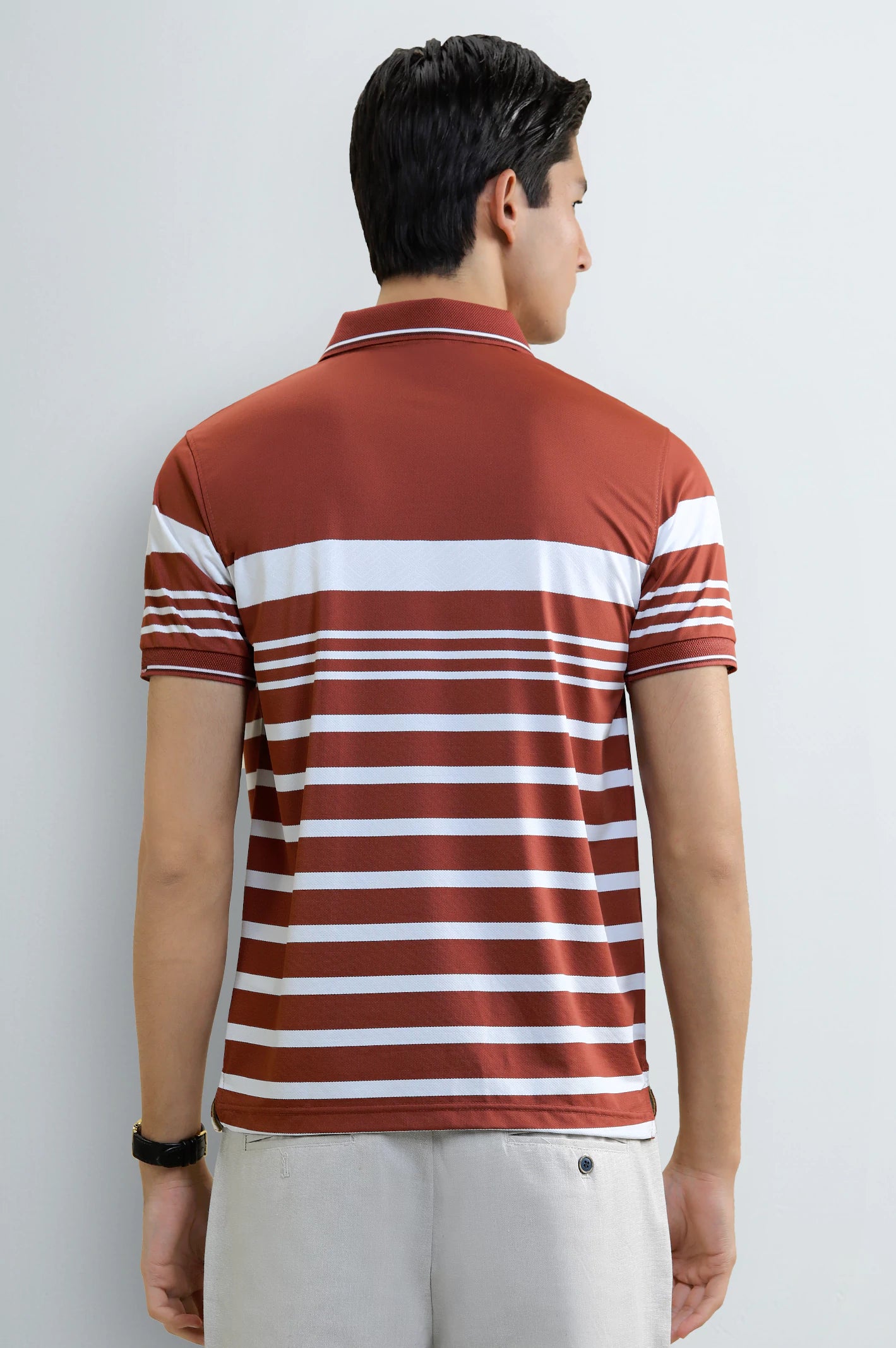 Men's Red Striped Yarn-Dyed Polo - Image 3