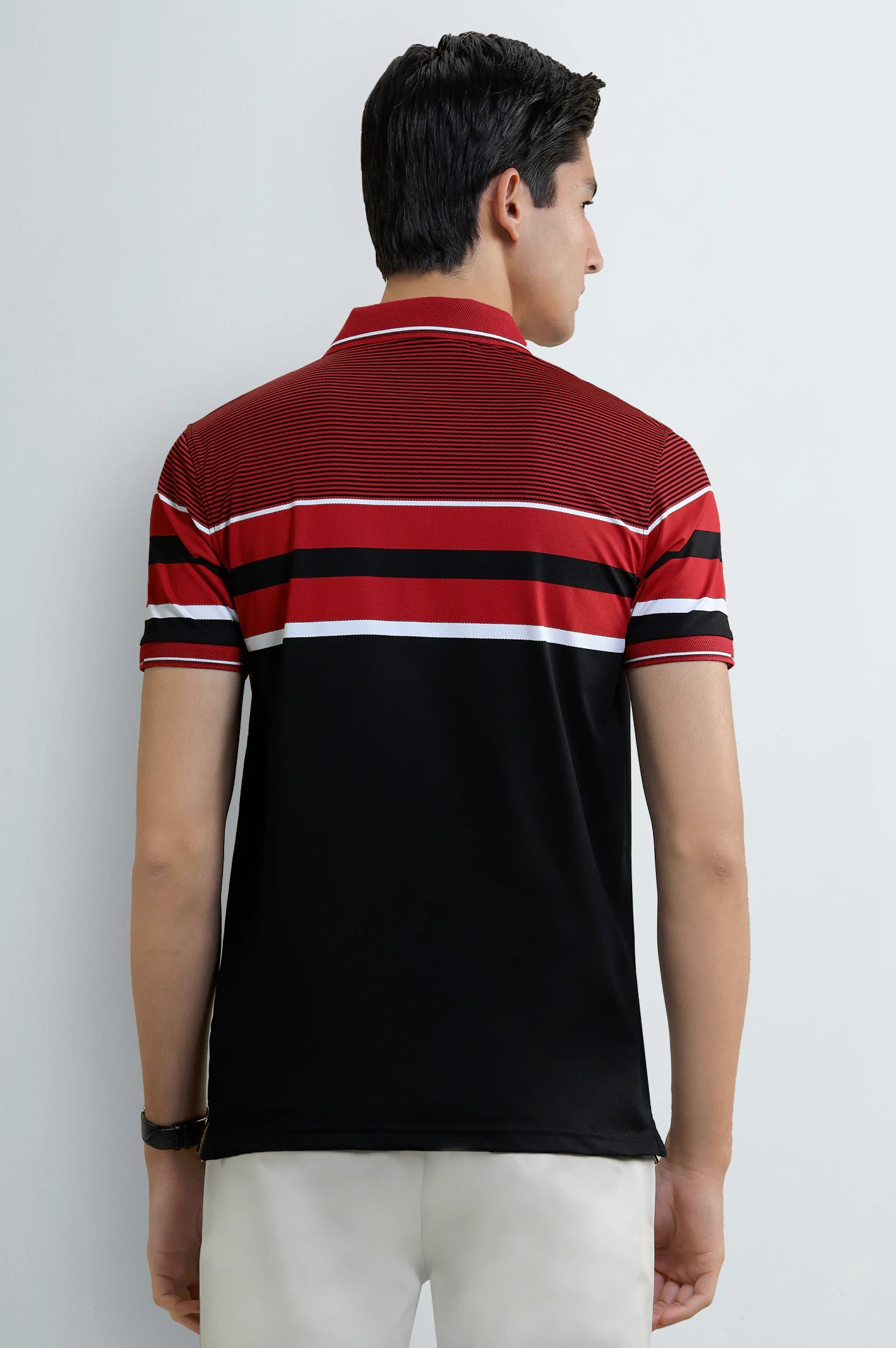 Men's Black Striped Yarn-Dyed Polo - Image 3