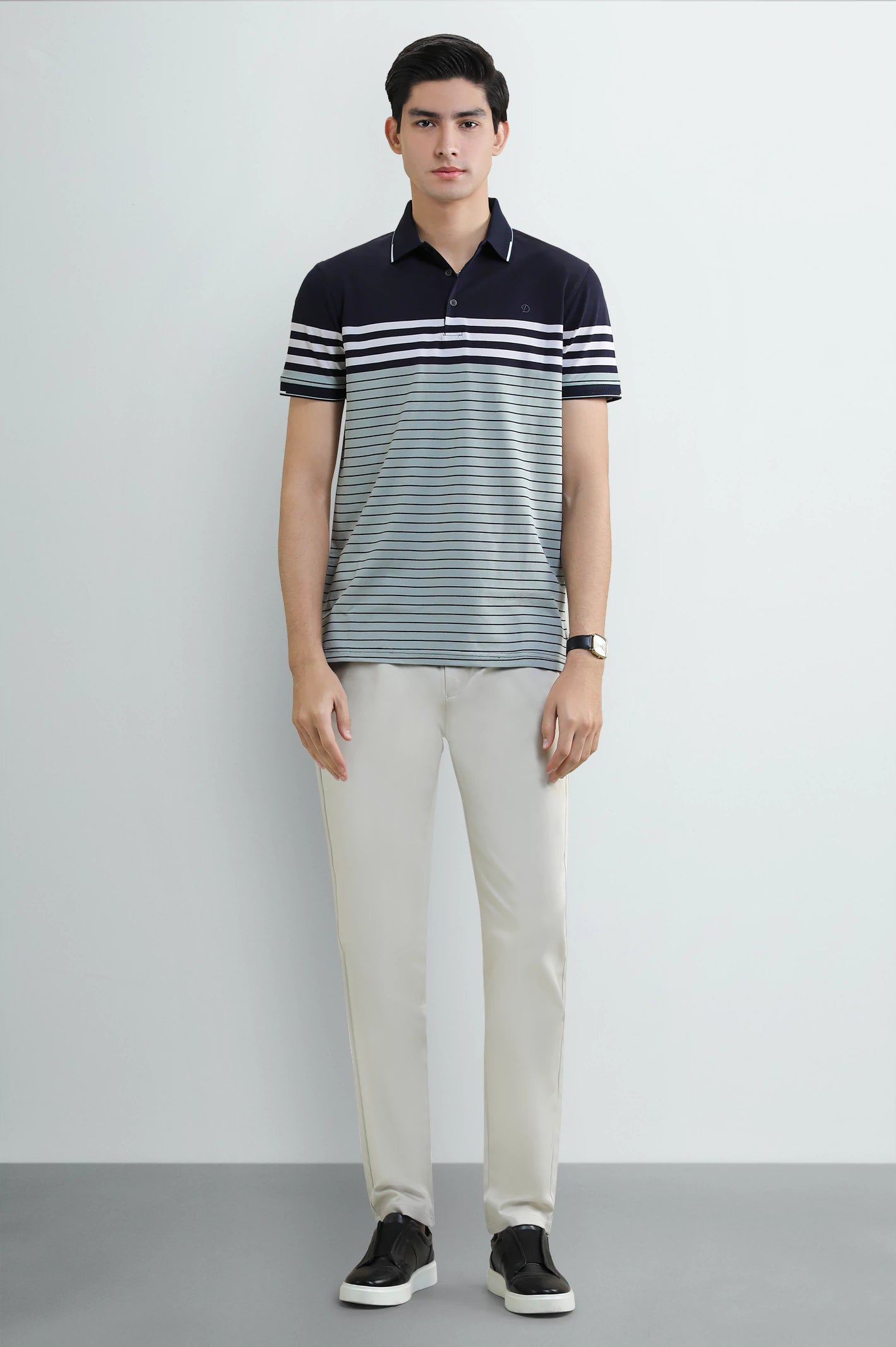 Navy Blue Striped Yarn-Dyed Polo - Image 2