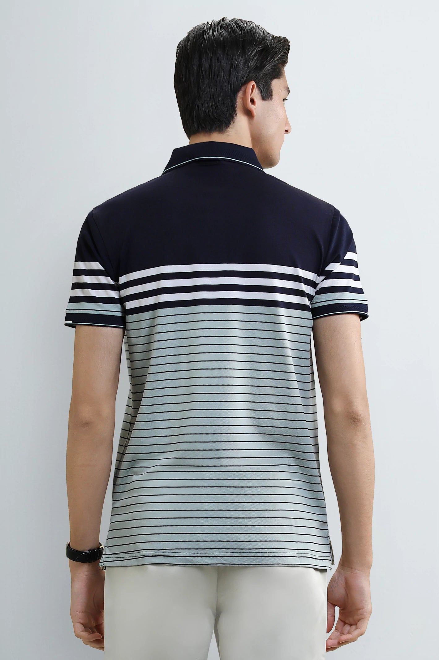 Navy Blue Striped Yarn-Dyed Polo - Image 3