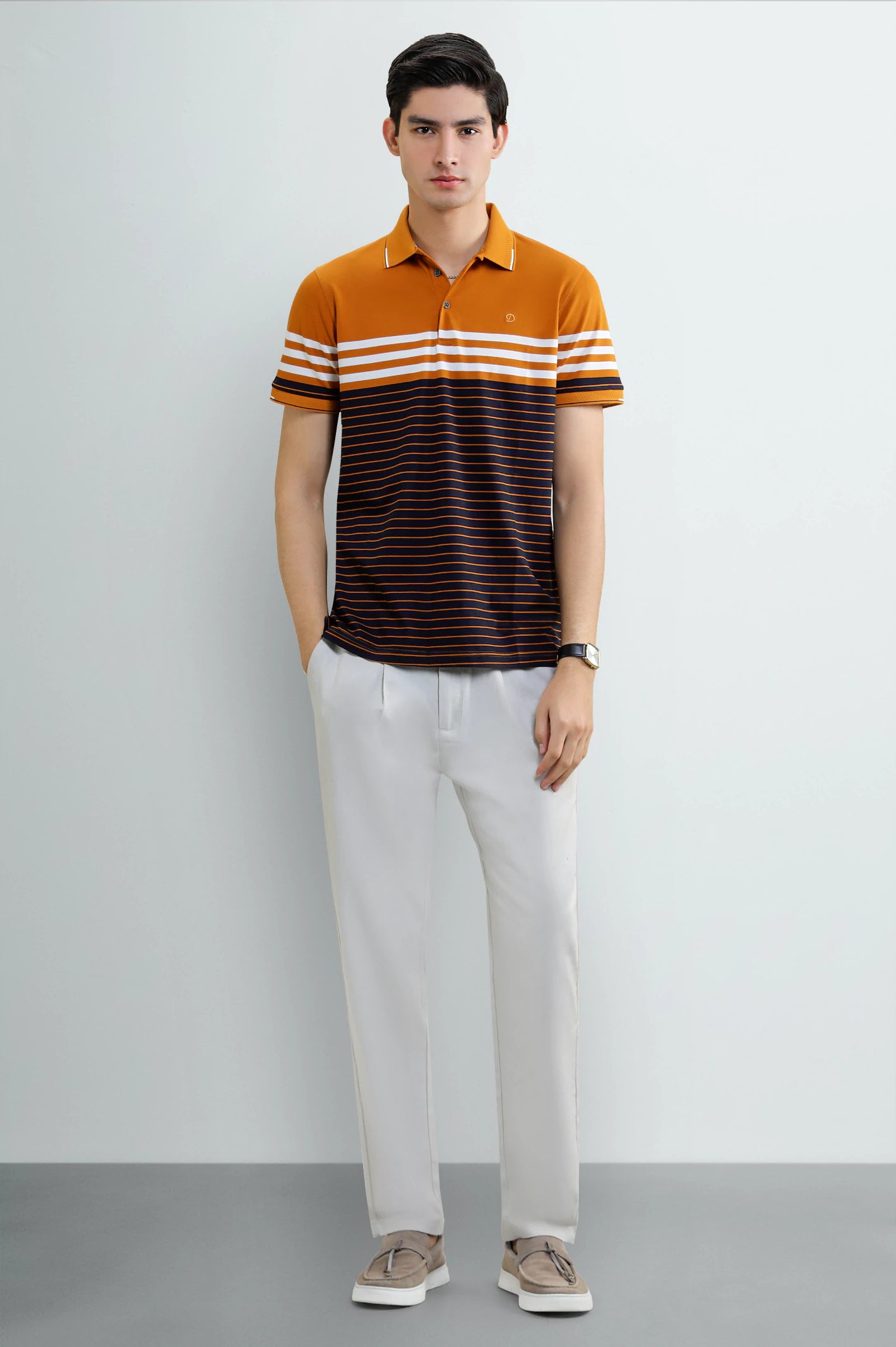 Orange Striped Yarn-Dyed Polo - Image 2