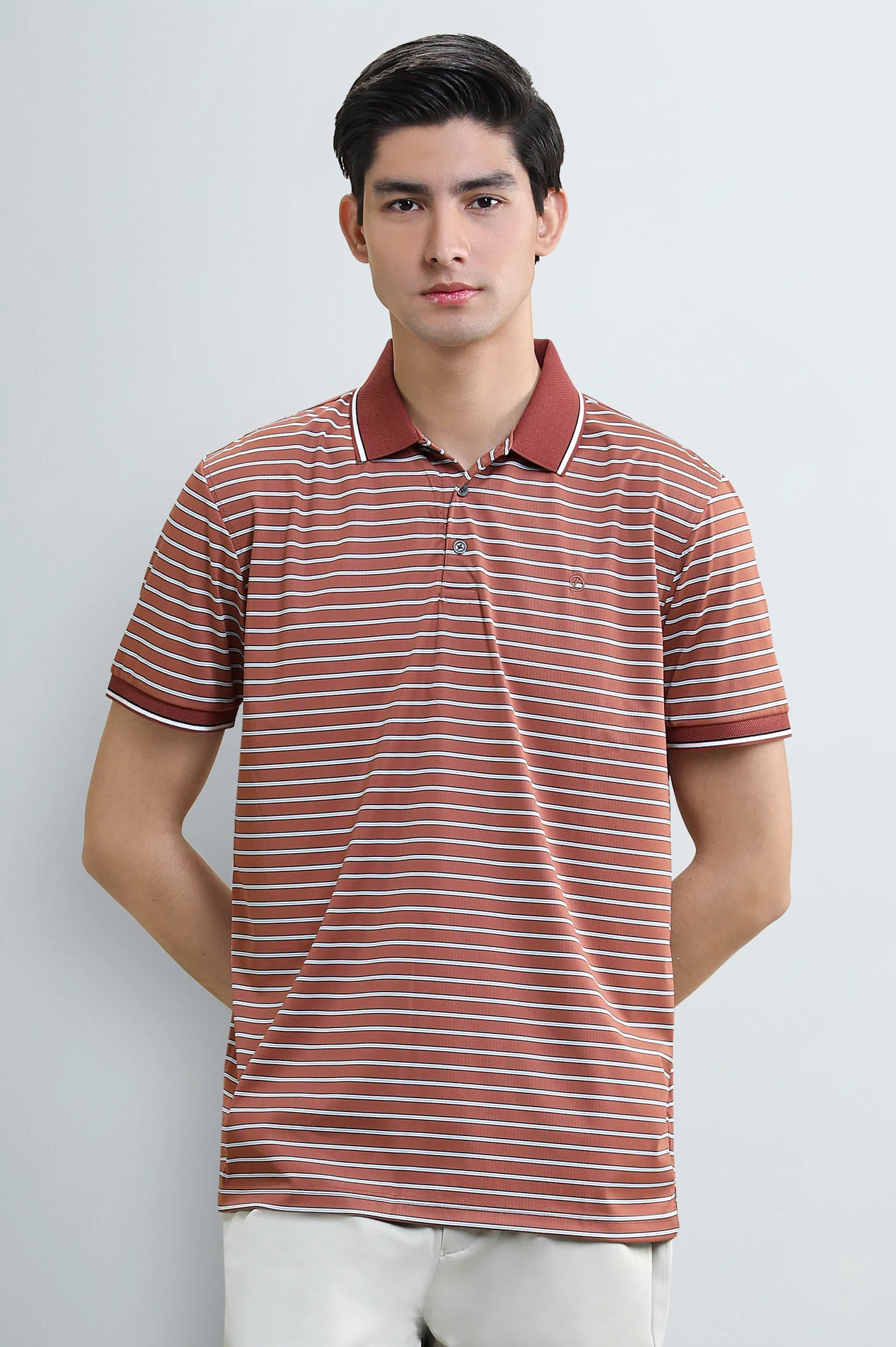 Red Yarn-Dyed Striped Polo