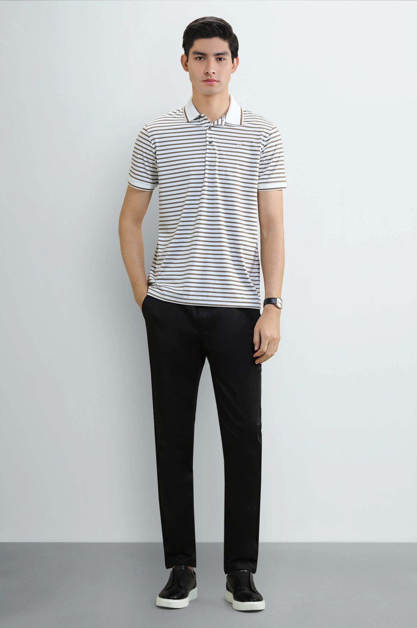 White Yarn-Dyed Striped Polo - Image 2