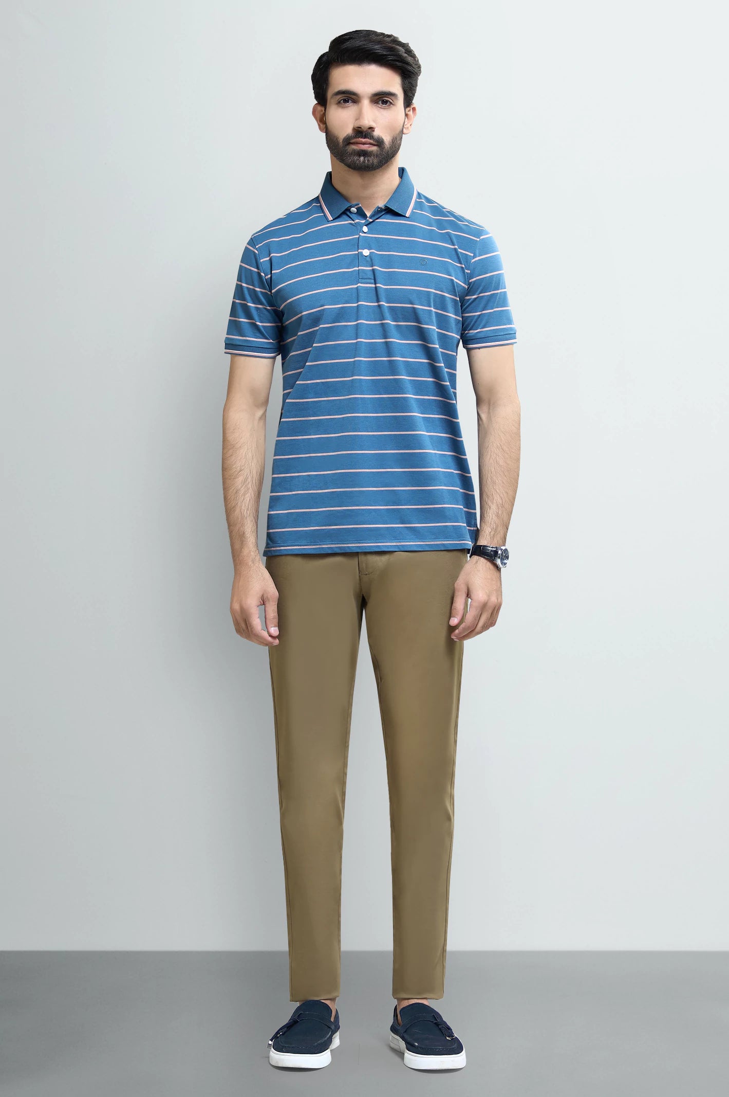 Dark Blue Striped Polo - Image 2