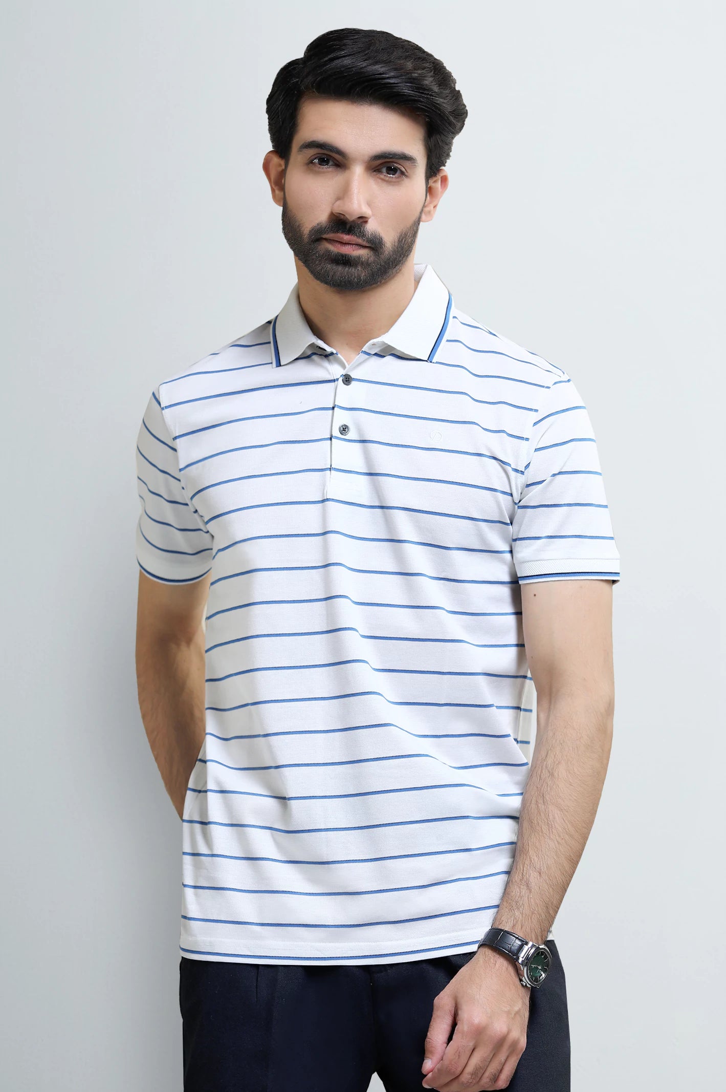 Off White Striped Polo