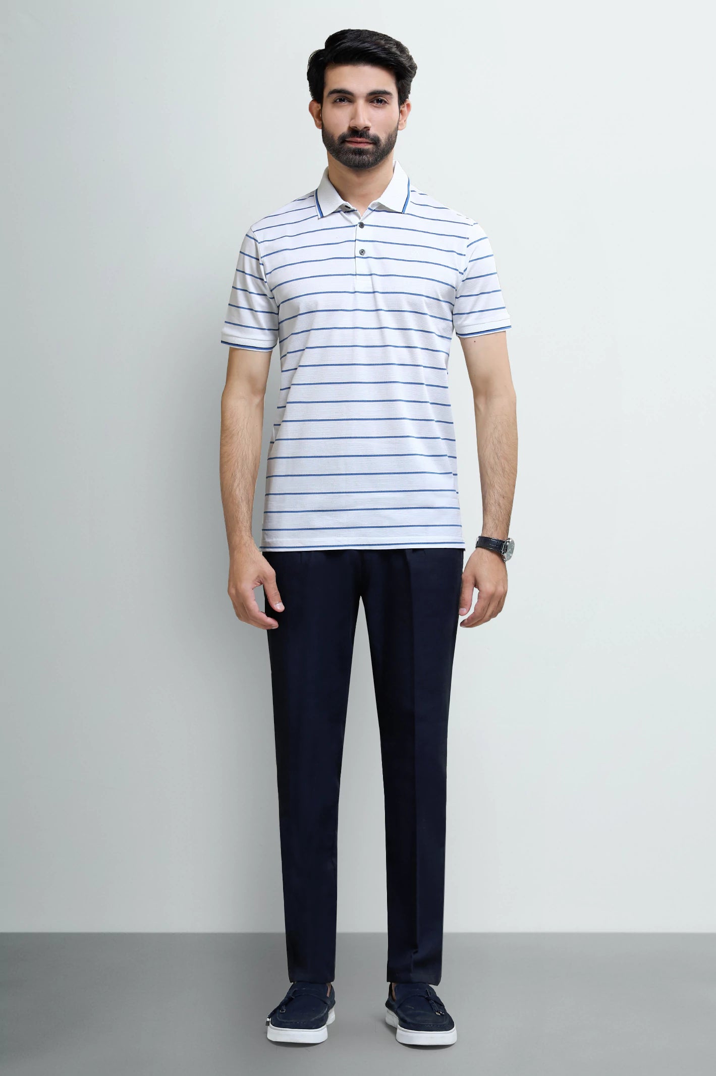 Off White Striped Polo - Image 2