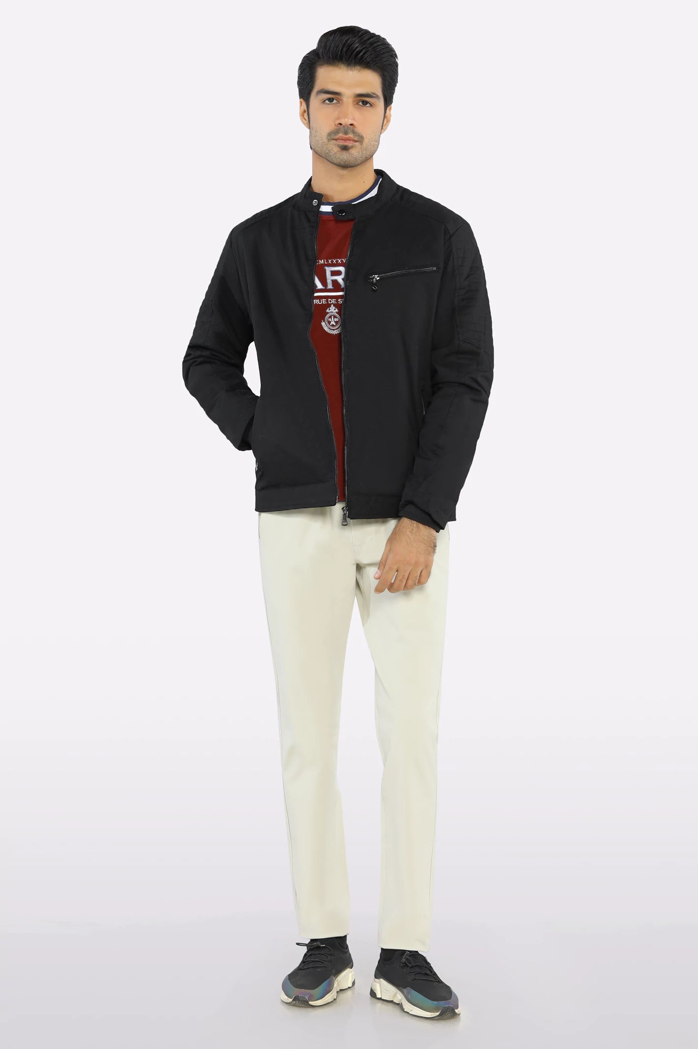 Men’s Cafe Racer Cotton Black Jacket - Image 2