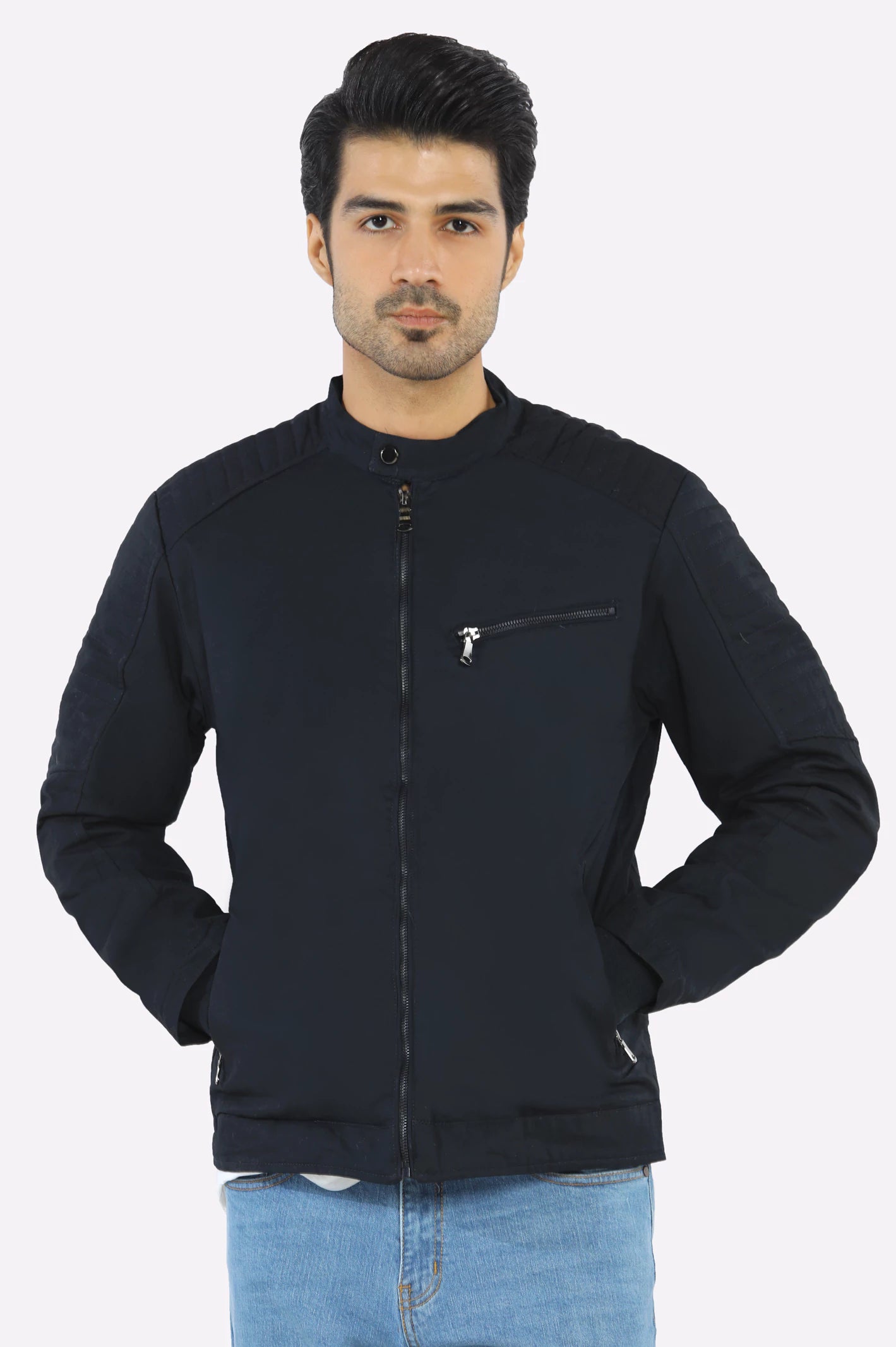 Men's Cafe Racer Cotton Navy Jacket