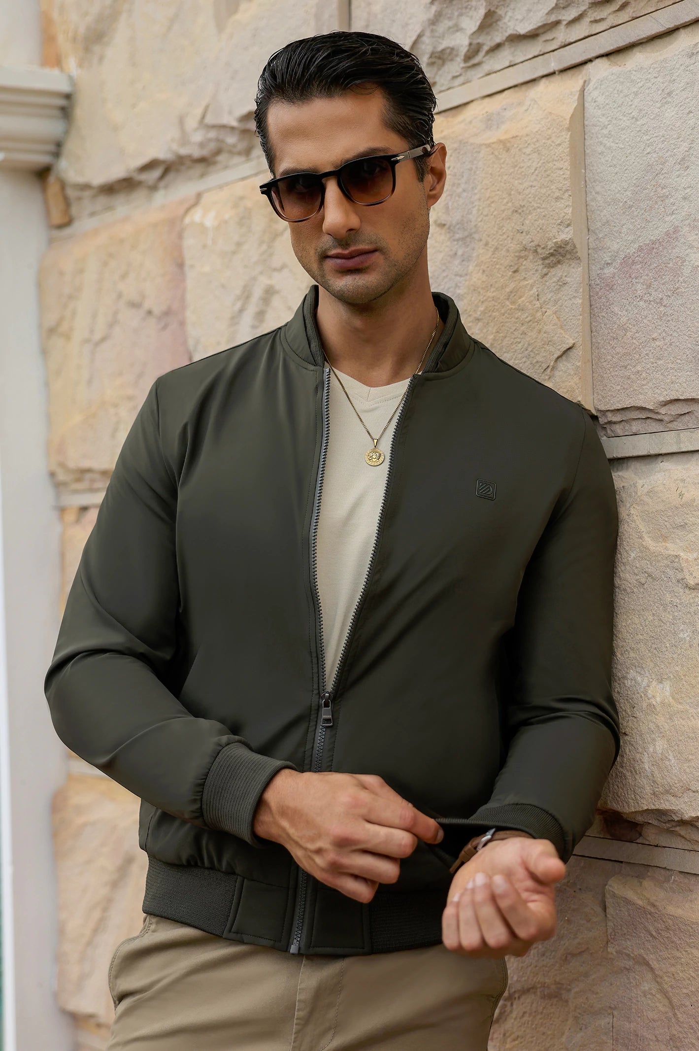 Full-Zip Bomber Jacket with Mock Collar - Image 3