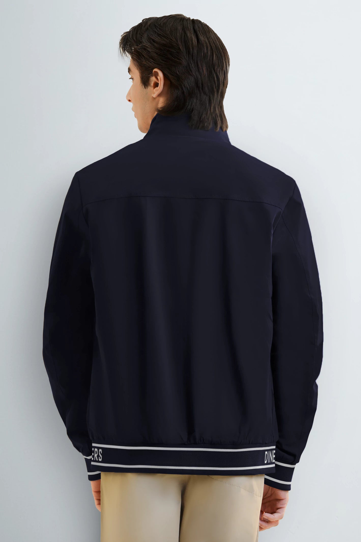 Men's Navy Blue Bomber Jacket with Mock Collar - Image 4