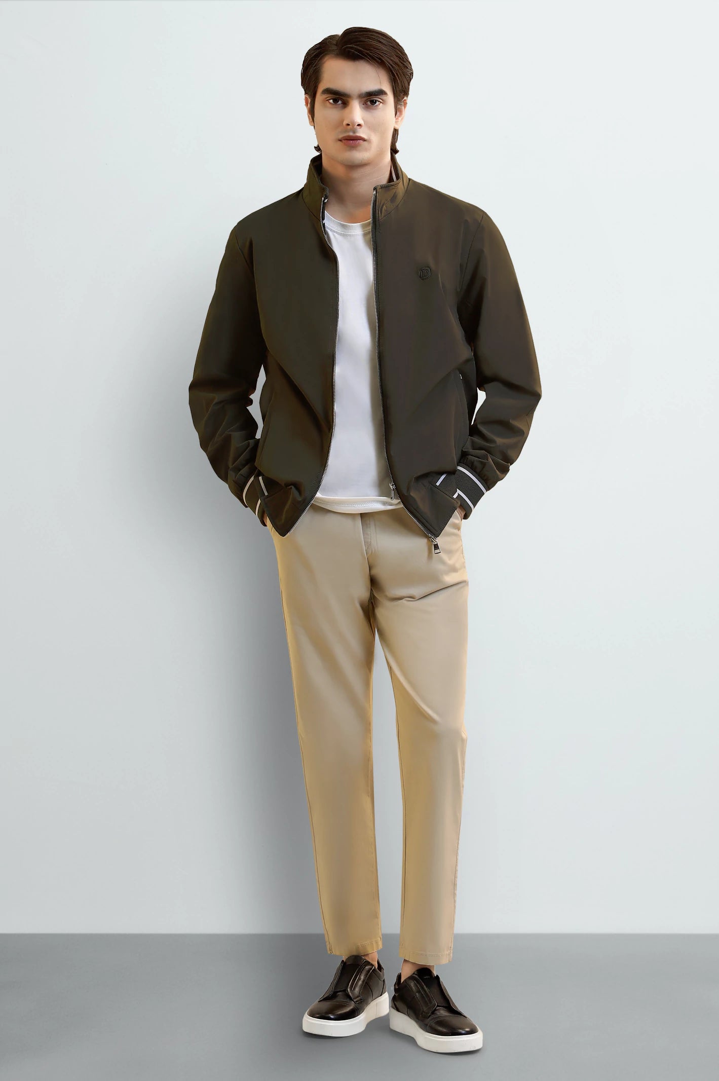 Olive Bomber Jacket with Mock Collar - Image 2