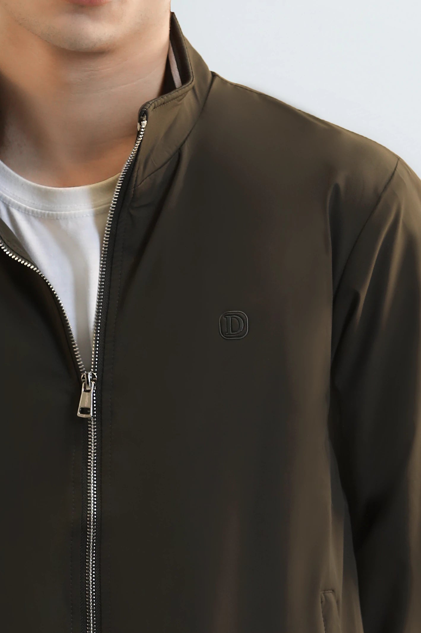 Olive Bomber Jacket with Mock Collar - Image 3