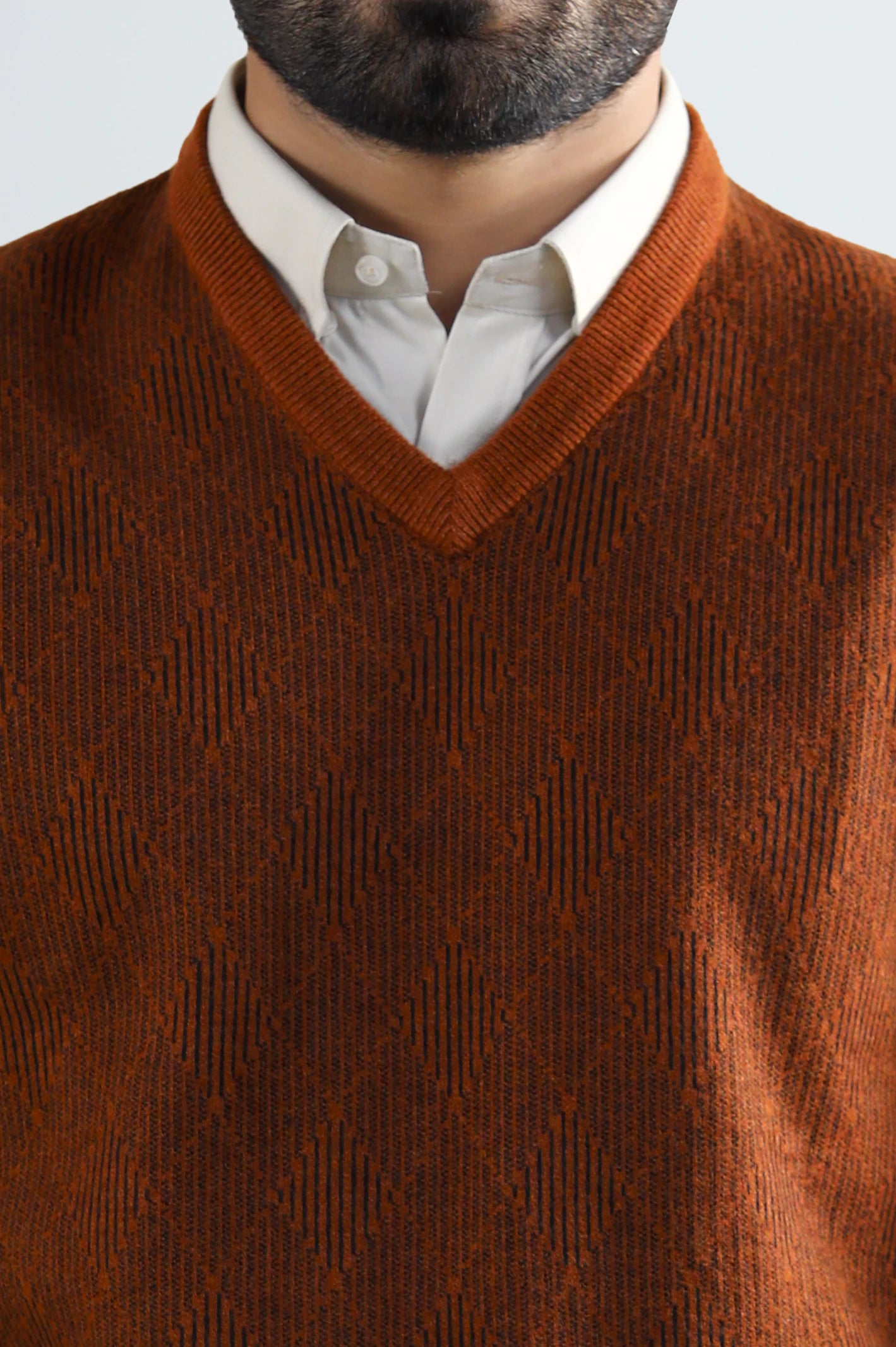 Men V-neck Rust Sleeveless Sweater - Image 2