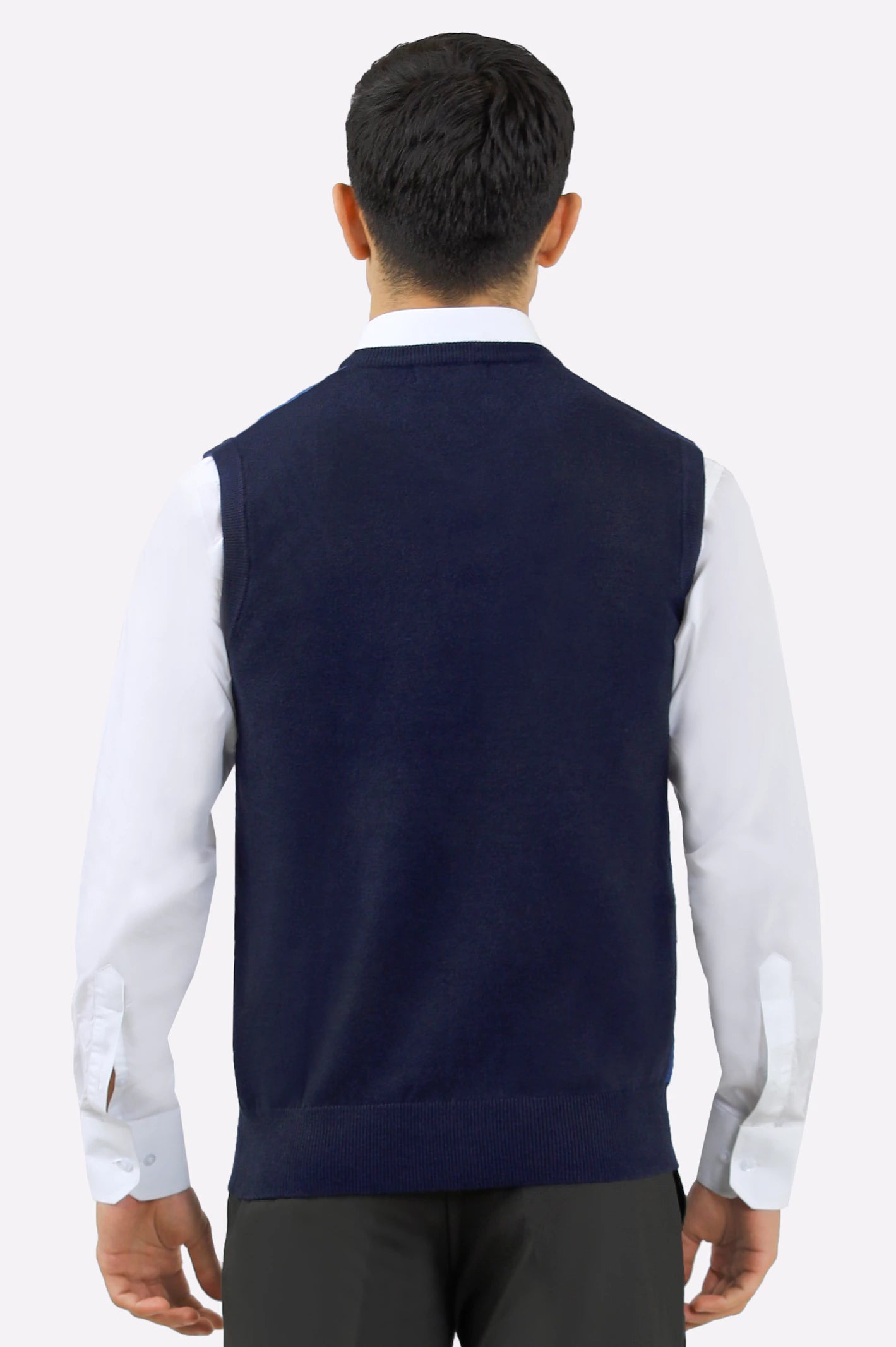 Men V-Neck Navy Sleeveless Sweater - Image 3