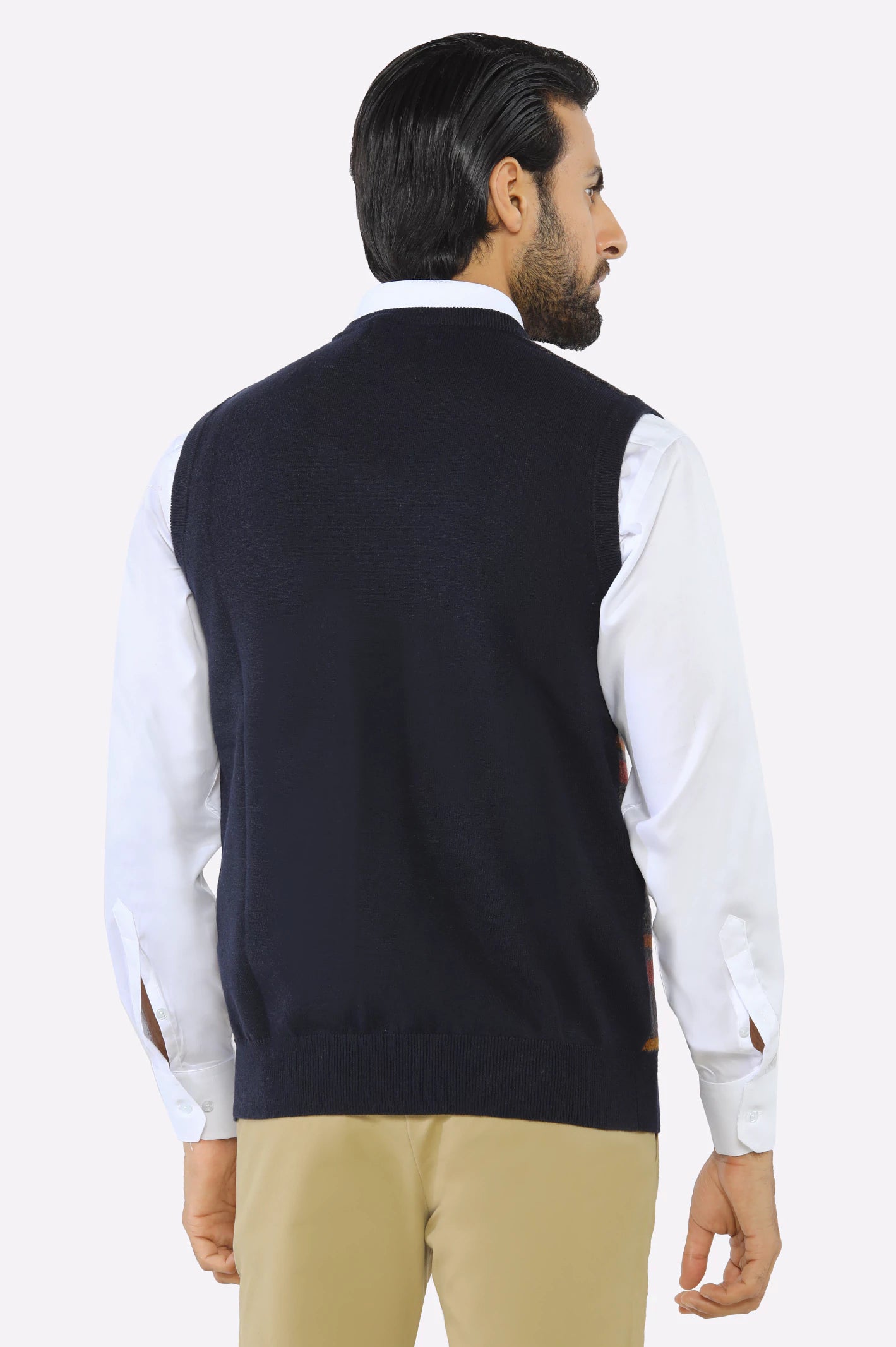 Men V-neck Multi Brown Sleeveless Sweater - Image 3