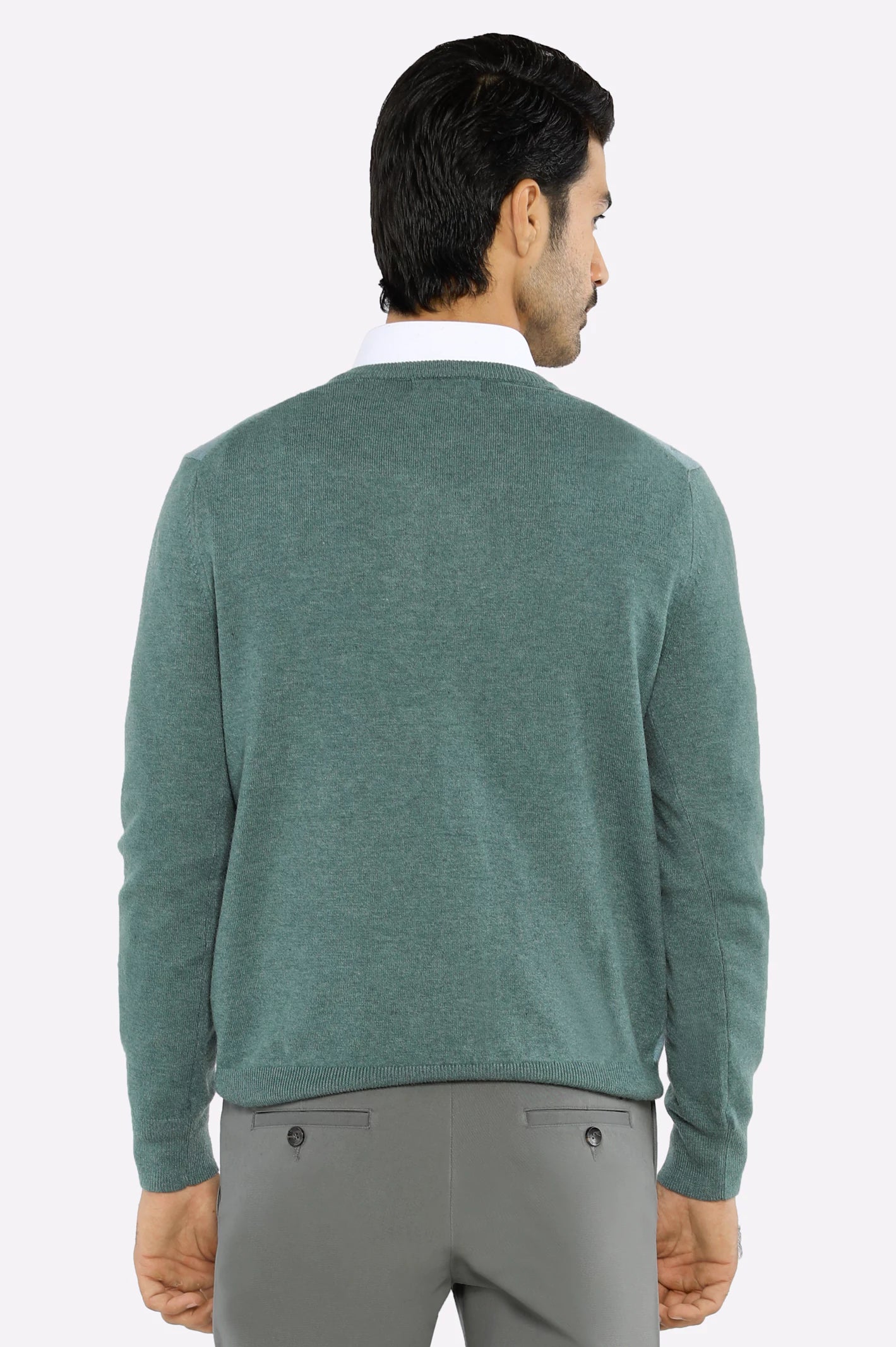 Men V-Neck Teal Sleeves Sweater - Image 3